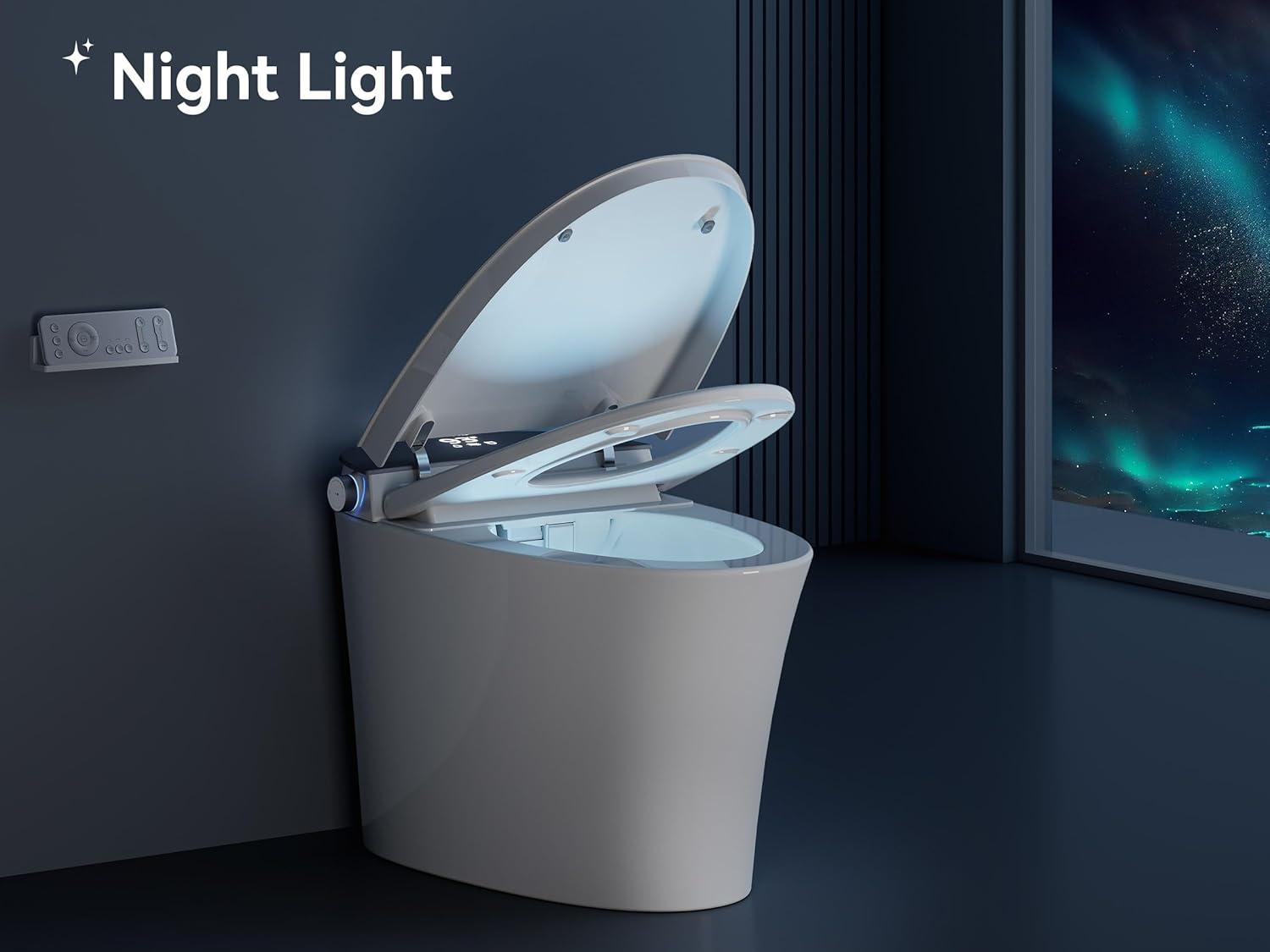 Smart Toilet with Bidet Built-in Filtered Water Cleaning, Instant Warm Water & Heated Seat, Smart Bidet Toilet with Auto/Blackout Flush, Dryer, Deodorization, Night Light & Digital Display