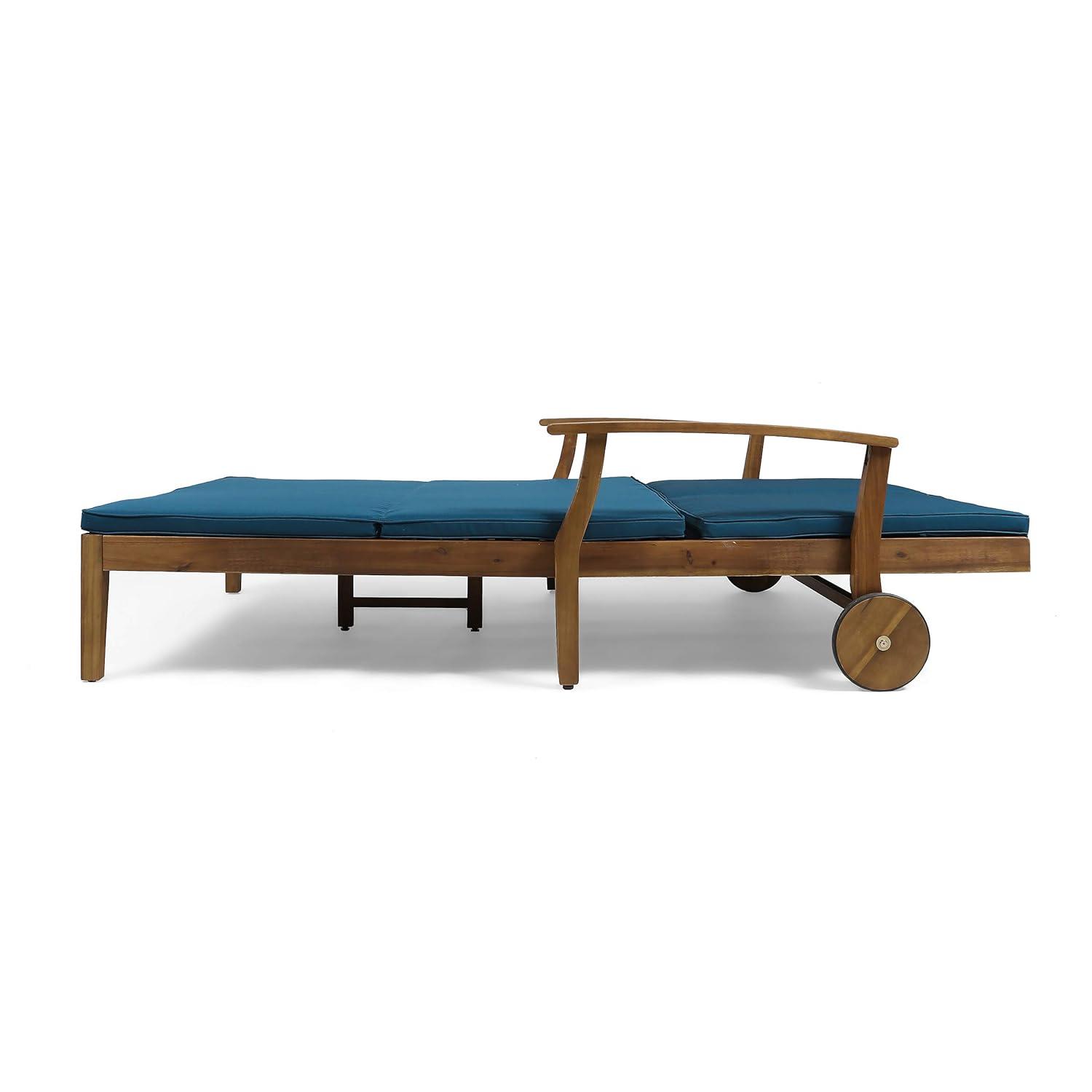 Perla Acacia Wood Double Chaise Lounge Teak/Blue - Christopher Knight Home