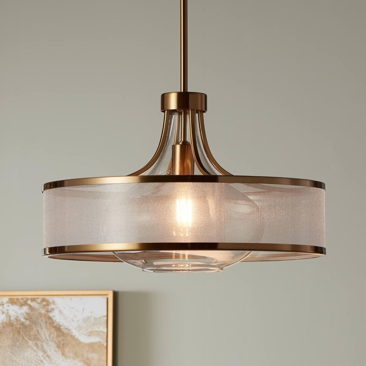 Antique Brass and Glass Drum Pendant Light for Kitchen