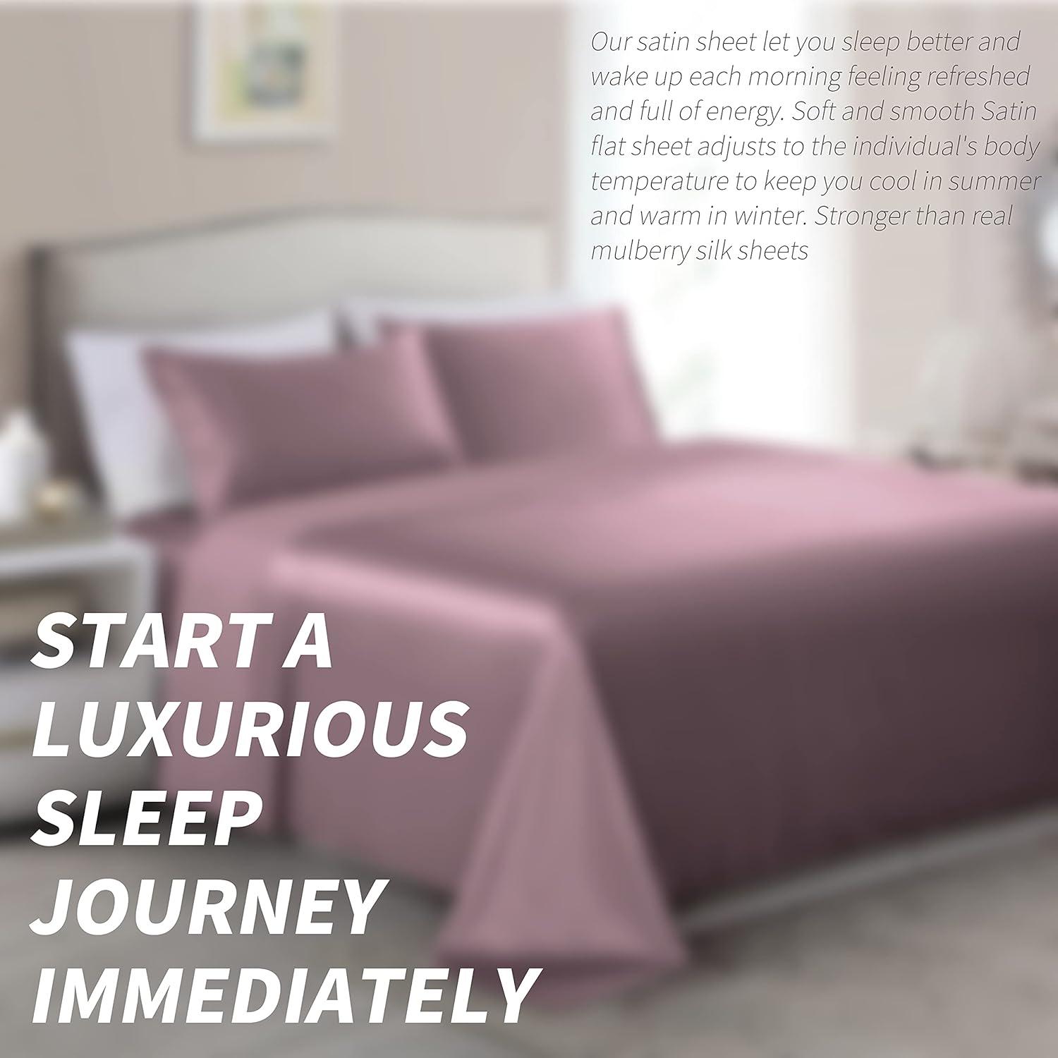 4 Pcs Smooth Satin Silk Sheet Set Deep Pocket Bed Sheet Wrinkle Fade Resistant