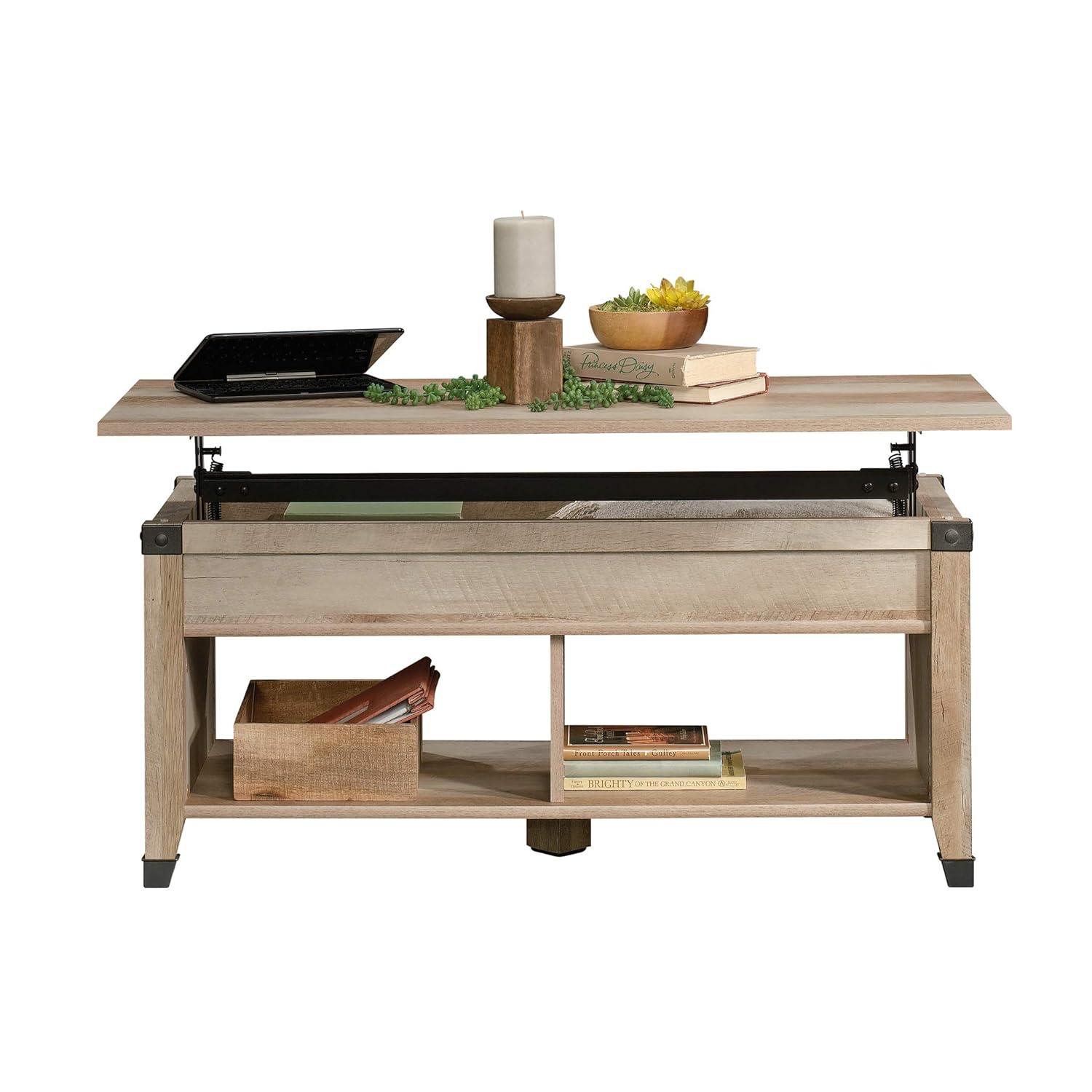 Sauder Carson Forge Lift Top Coffee Table Lintel Oak: Traditional Style, Particle Board, Paper Veneer, 5 Year Warranty