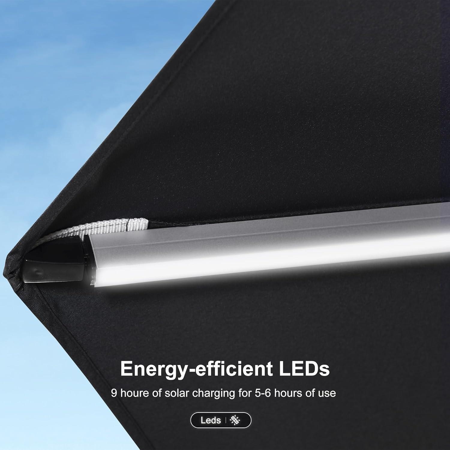 PURPLE LEAF 12-ft Aluminum Black Crank Cantilever Patio Umbrella with Lights