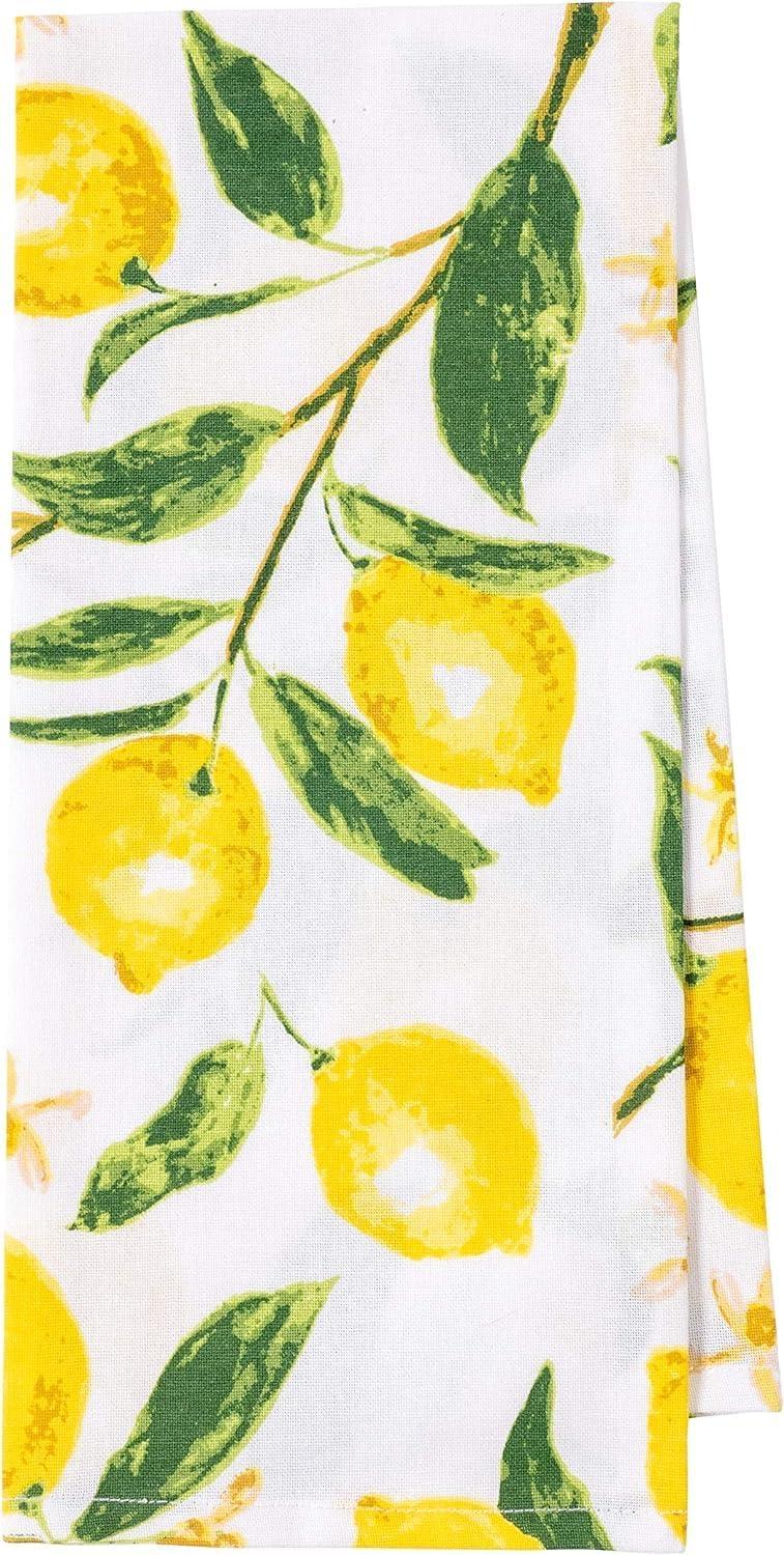 Lemon Print and Yellow Striped Cotton Kitchen Towel Set, 18 x 28-inch