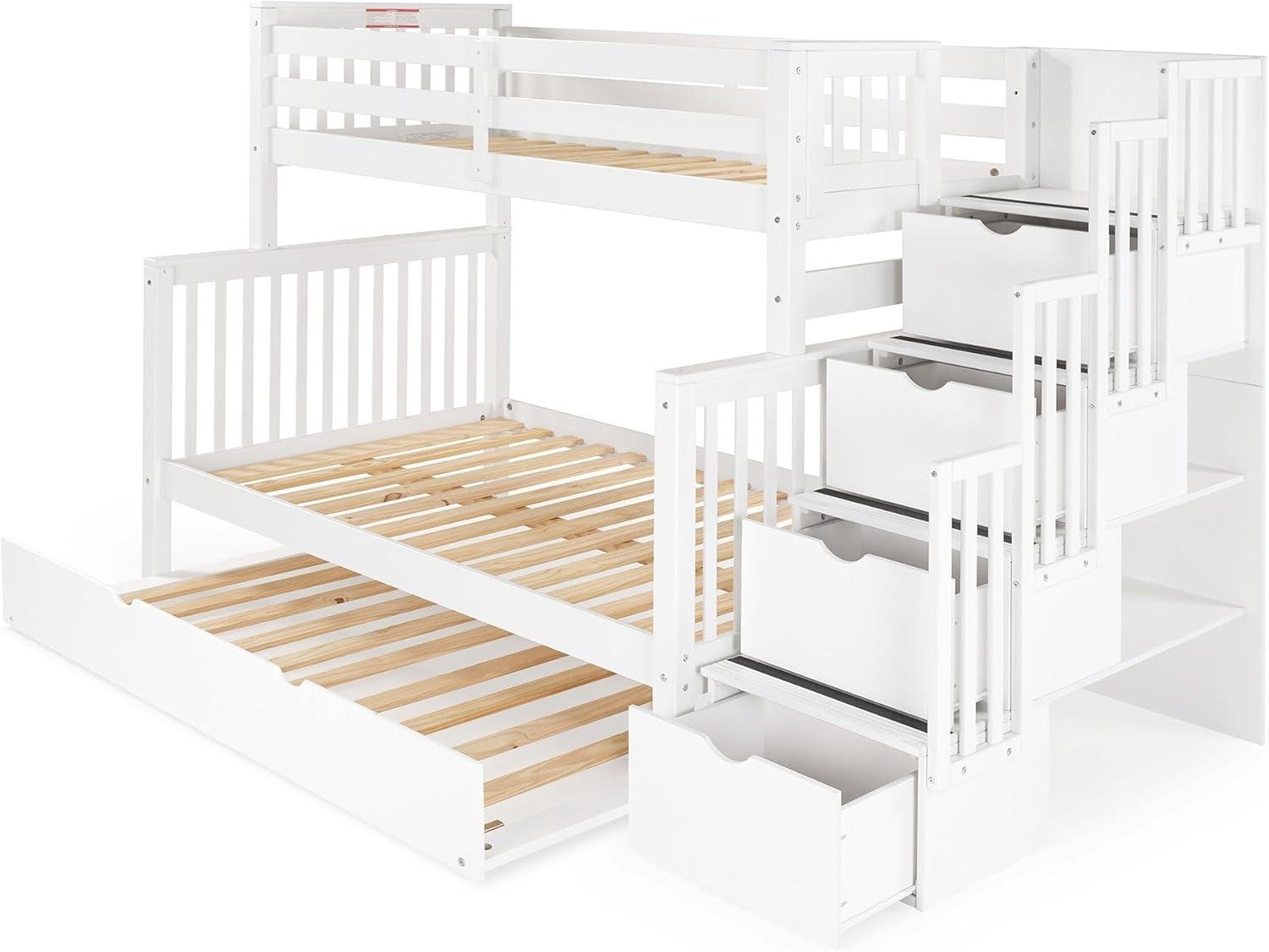 Bedz King - Literas con Escalera Doble con 4 Cajones en los Escalones y una Cama Nido Doble, Color Blanco