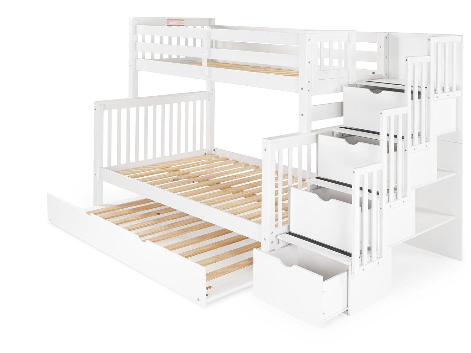 Bedz King - Literas con Escalera Doble con 4 Cajones en los Escalones y una Cama Nido Doble, Color Blanco