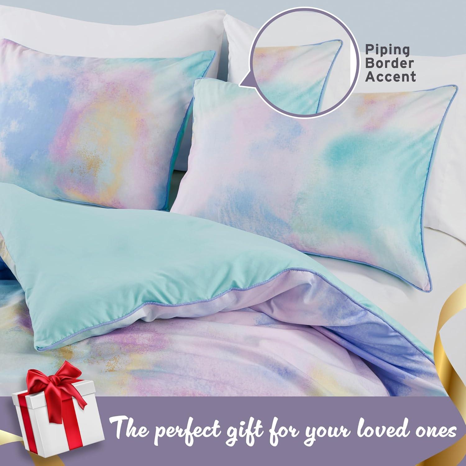 Cassiopeia Watercolor Tie Dye Printed Comforter Set with Throw Pillow