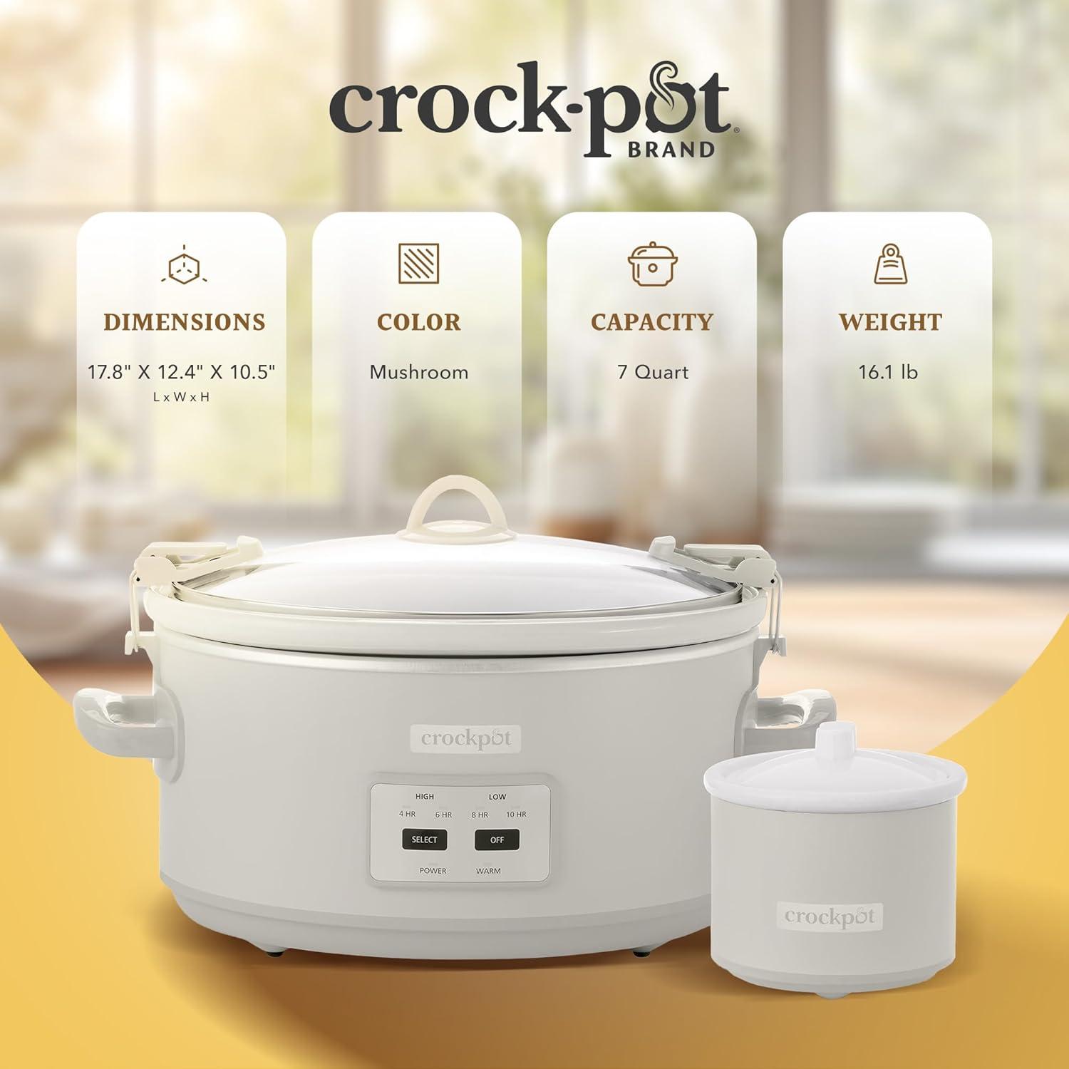 Crockpot 7-Quart Programmable Slow Cooker with Locking Lid and Little Dipper Food Warmer
