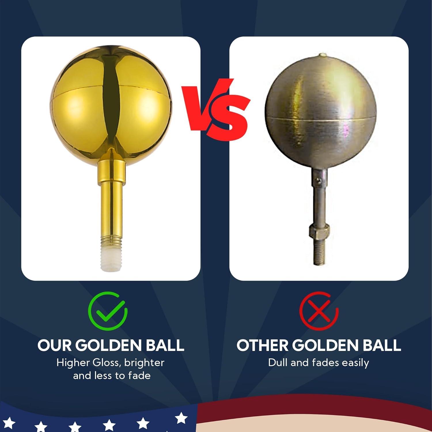 Yescom Bravery 20 Ft Aluminum Sectional Flagpole Kit 3'x5' US Flag Gold Ball Kit Hardware Outdoor Garden Halyard Pole