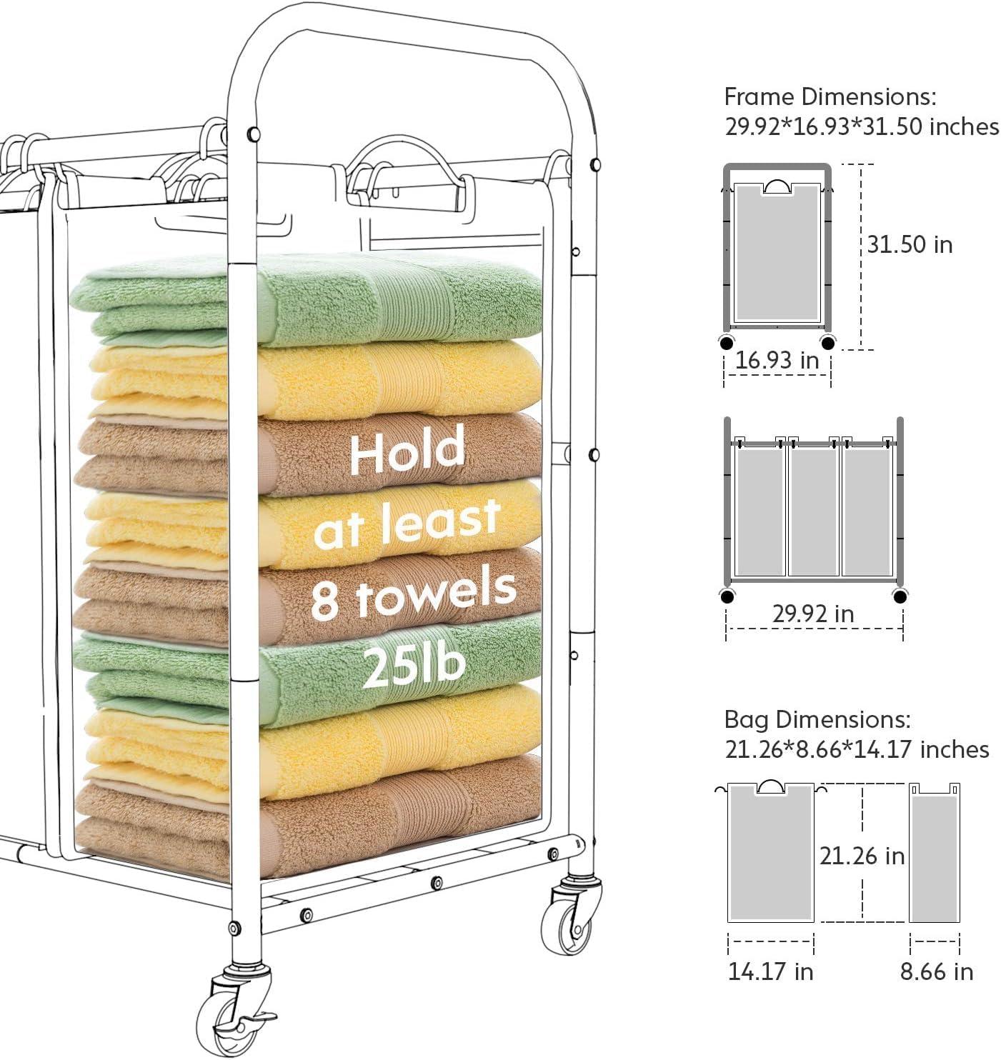 Gray 3-Compartment Kids Laundry Sorter with Wheels