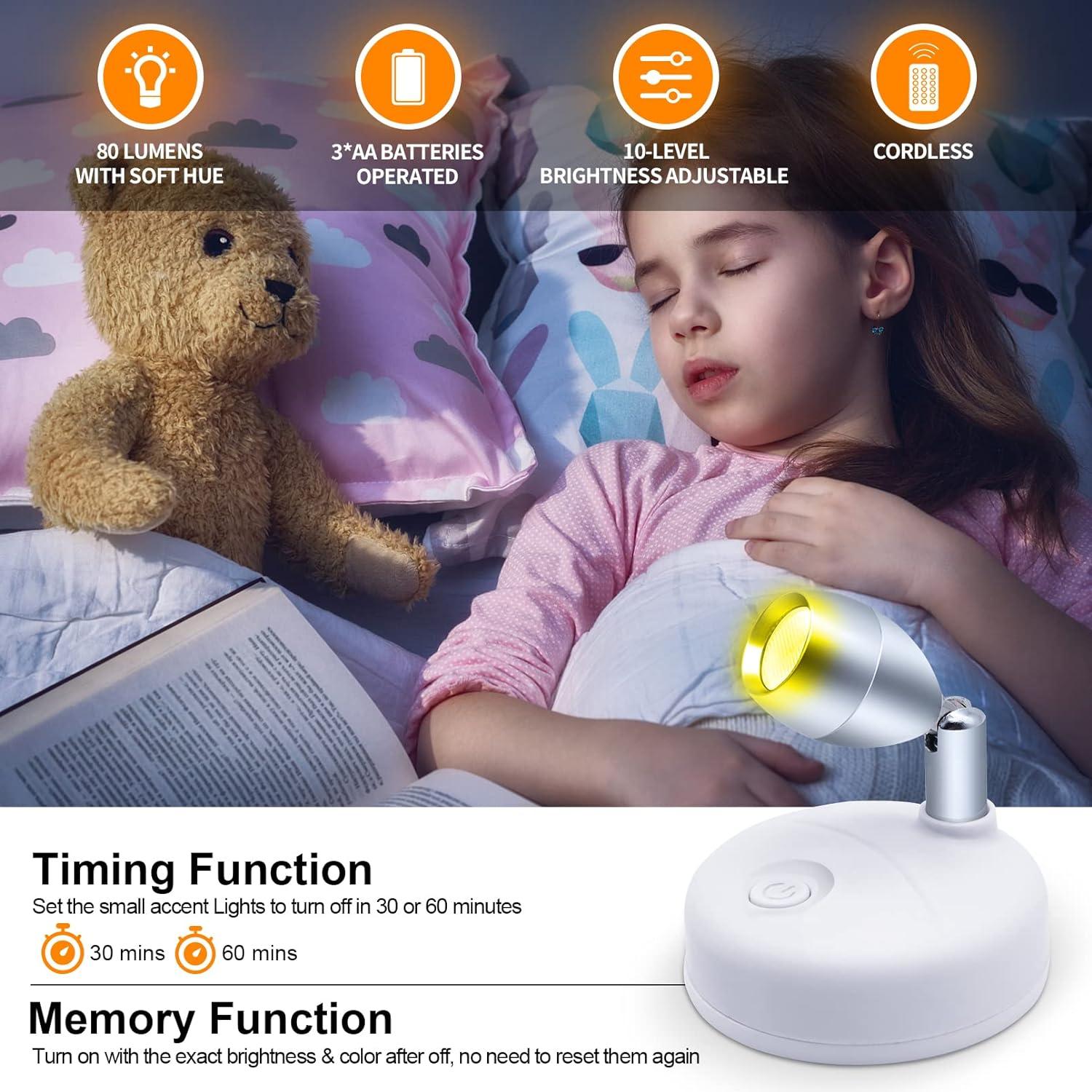 Small Spotlight Battery Operated Accent Light with Remote, RGB LED Wireless Little Spot Light Rotatable with Dimmer & Timer for Artwork Painting