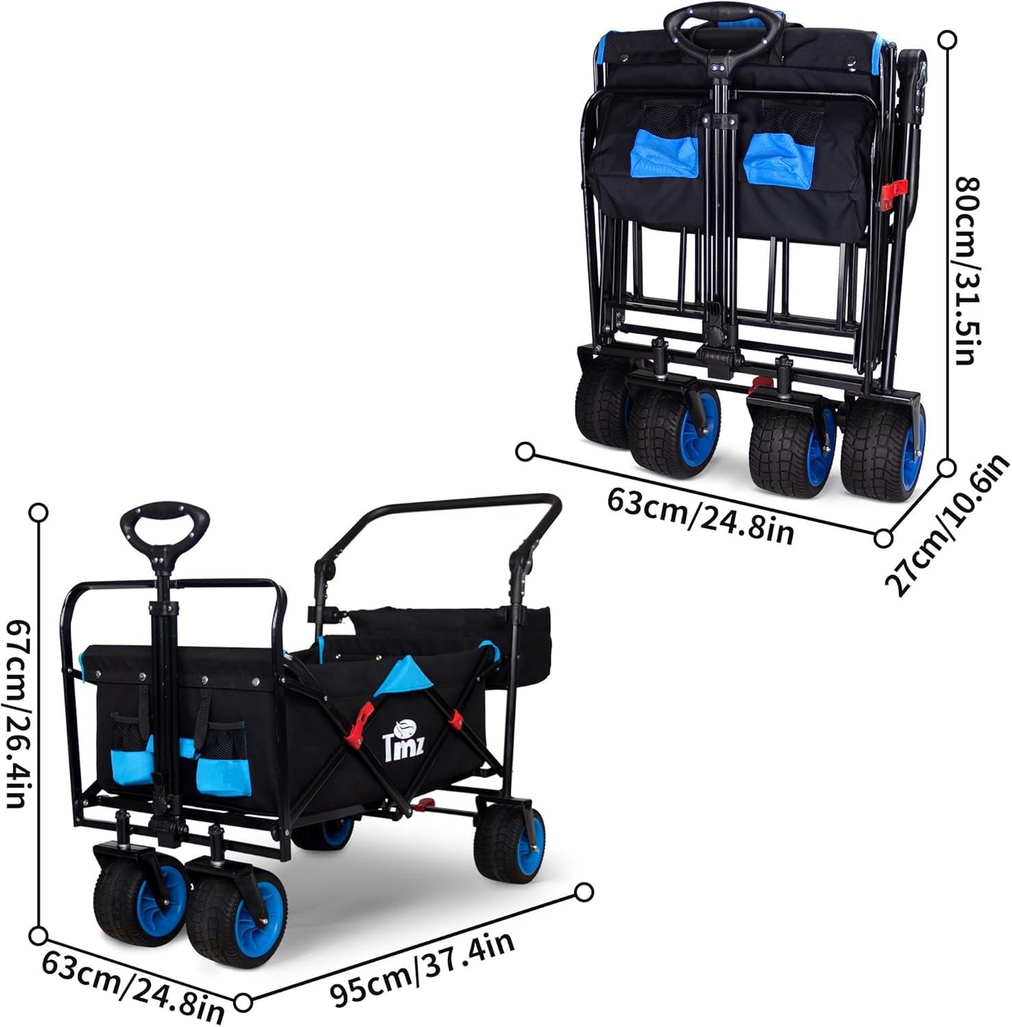 Black and Blue Heavy Duty Folding Wagon with Iron Frame