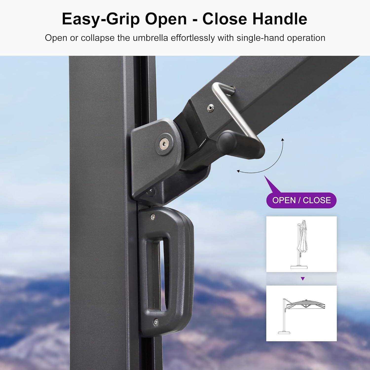 PURPLE LEAF 11 FT Square Patio Umbrella Large Cantilever Outdoor Aluminum Offset Umbrella with 360-degree Rotation for Garden Deck Backyard Pool, Grey