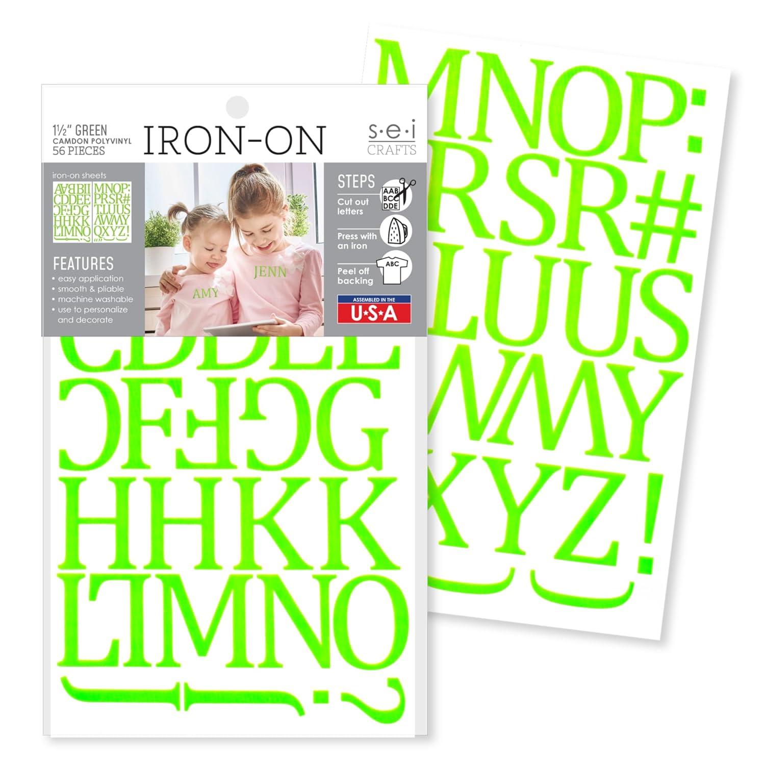 SEI 1.5 inch Camdon Iron-on Heat Transfer Poly Letters, Lime Green