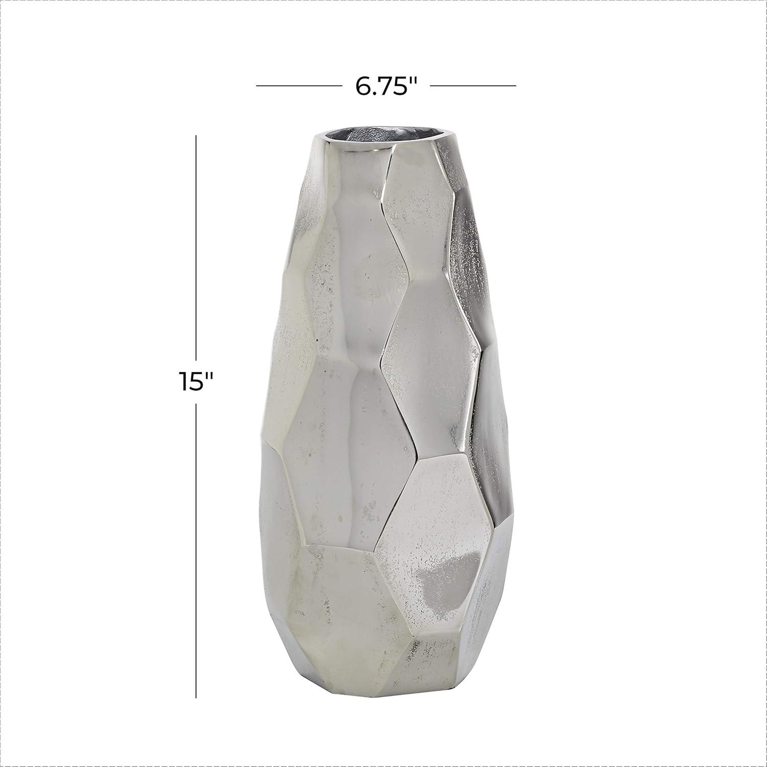 14.85" Silver Geometric Aluminum Metal Decorative Vase