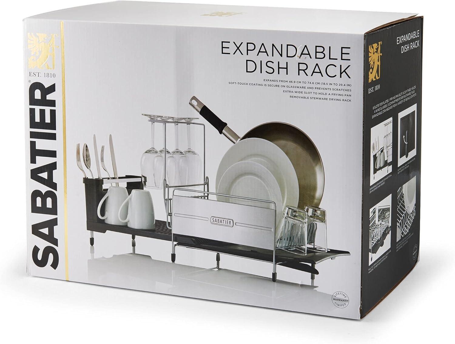 Expandable Stainless Steel Dish Rack with Utensil Cup and Stemware Holder