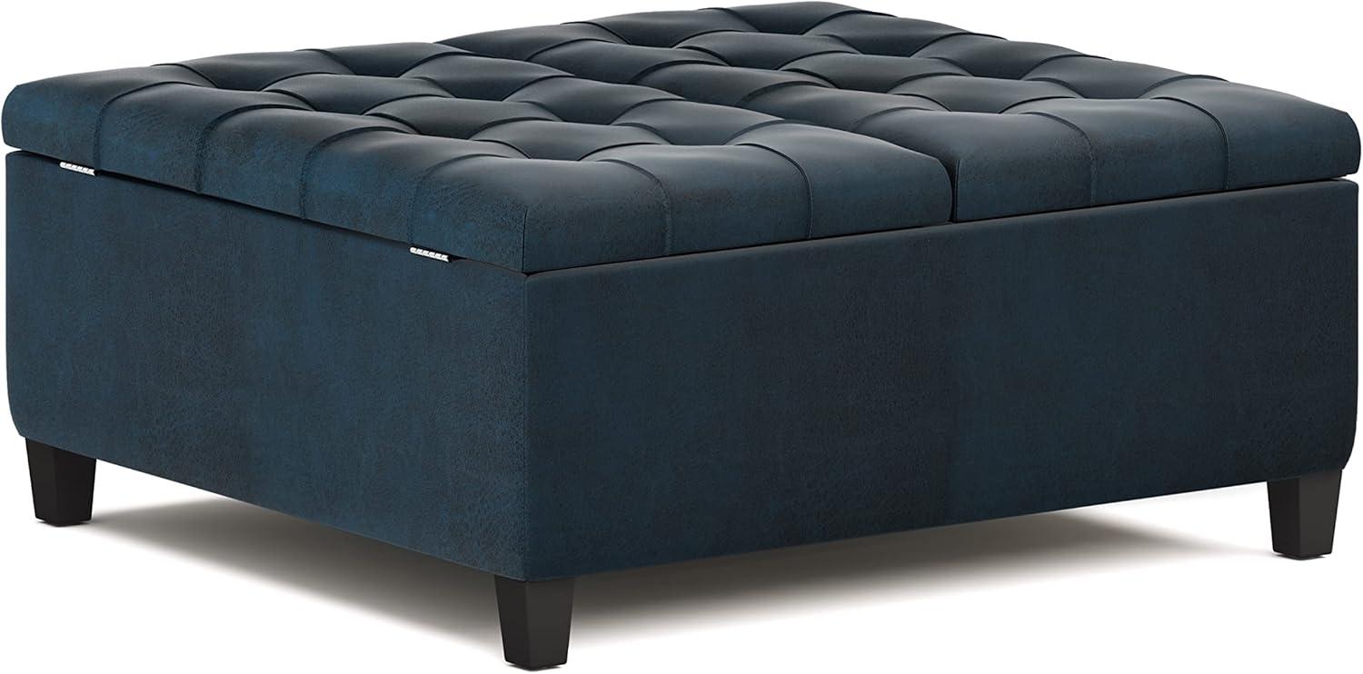 Harrison Coffee Table Storage Lift Top Tufted Storage Ottoman Vegan Faux Leather, Assembled