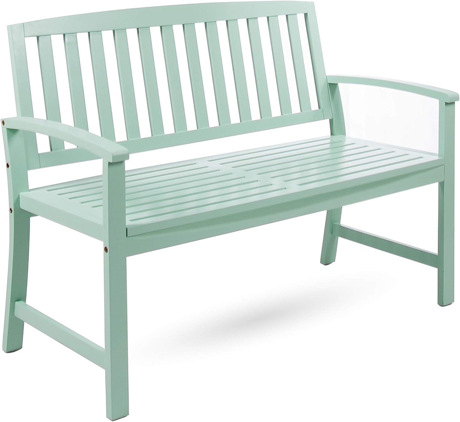 GDF Studio Rubie Outdoor Acacia Wood Bench, Light Mint