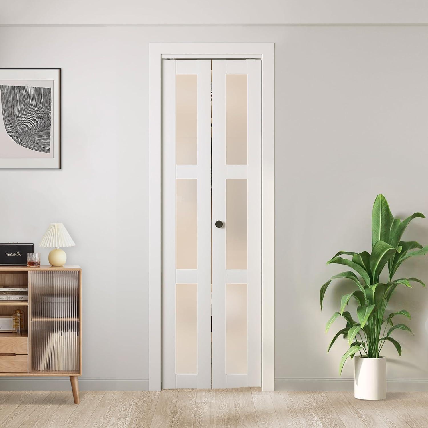 Home Worthy 3 Frosted  Lite Glass Bi-Fold Door With Installation Hardware Kit  And Handle