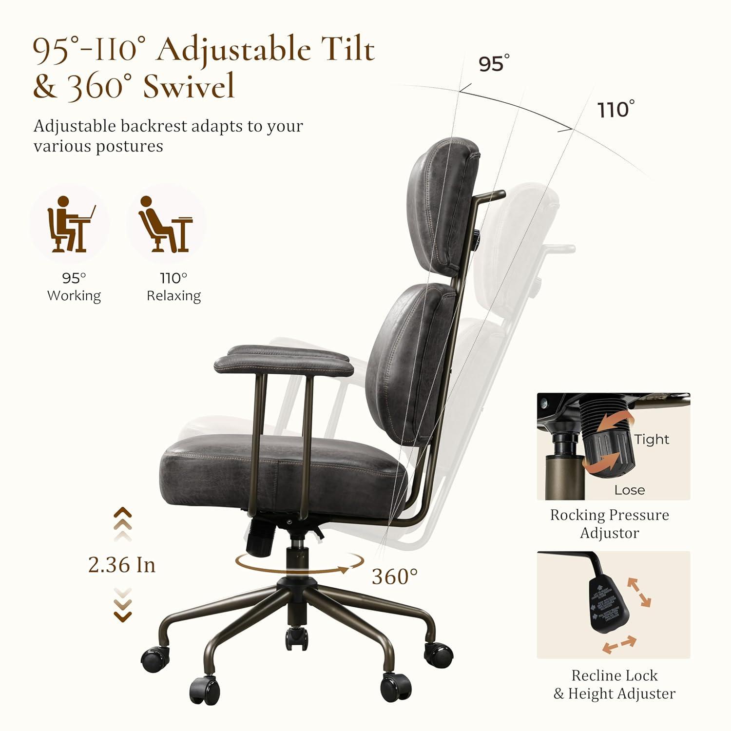 Cameron, Faux Suede Fabric High Back Office Chair ,27" D x 30.75" W x 46"-50.75" H,Gray