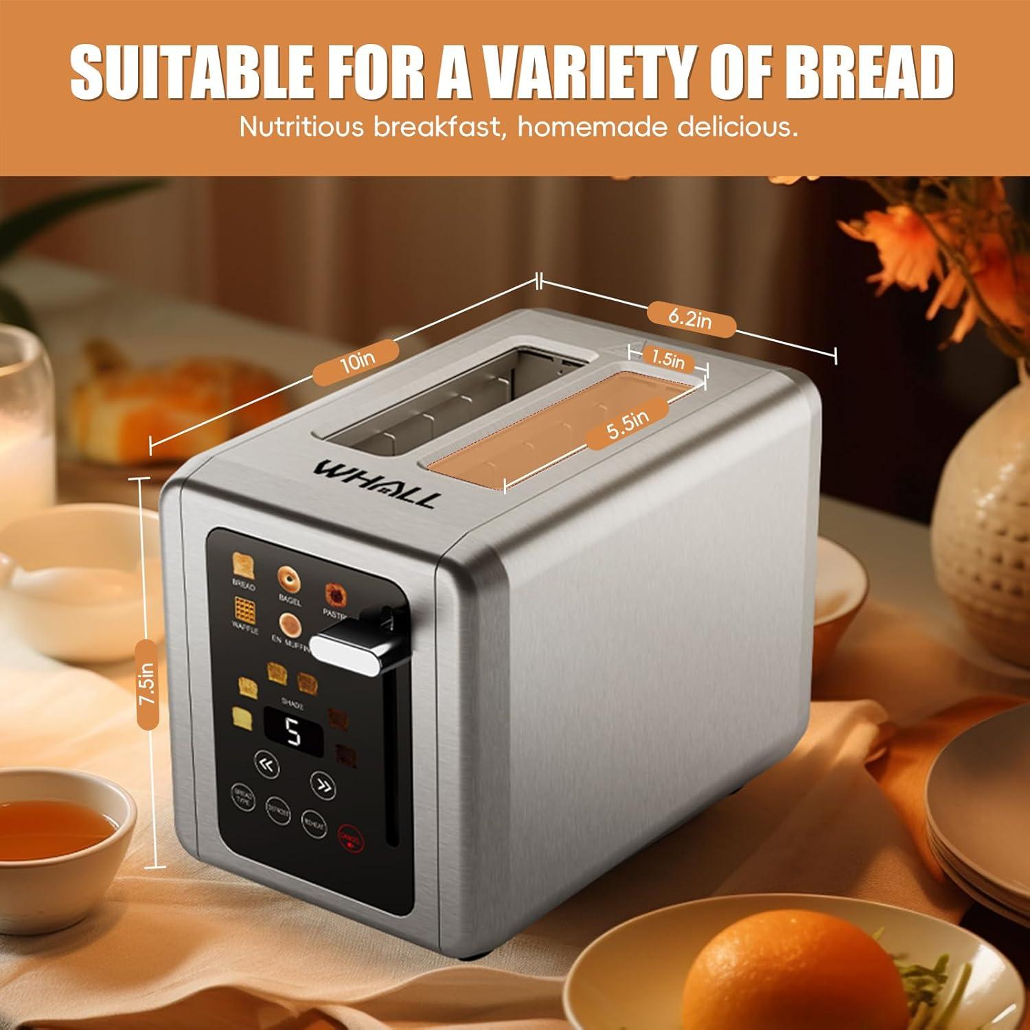 Stainless Steel Digital Touch Screen Toaster with Wide Slots