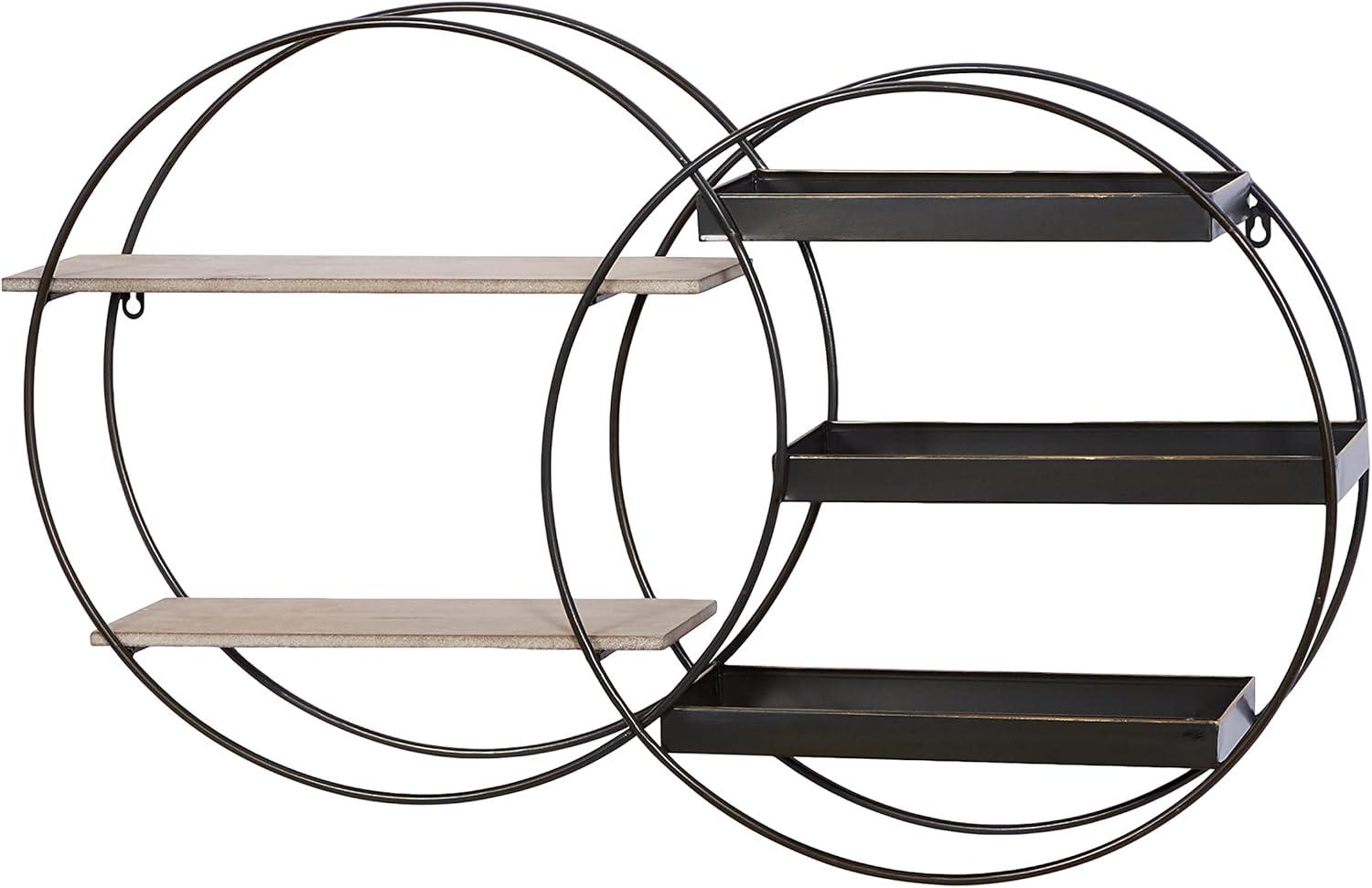 Black Iron and Dark Wood Circular Floating Wall Shelf