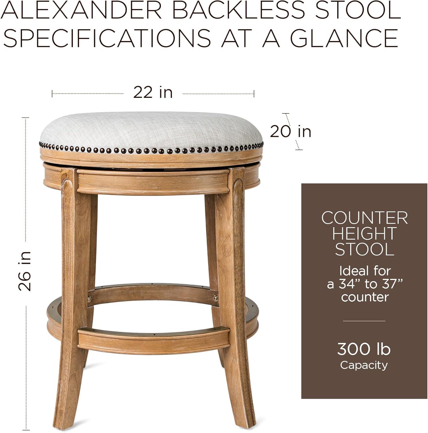 Weathered Oak Backless Swivel Counter Stool with Sand Upholstery