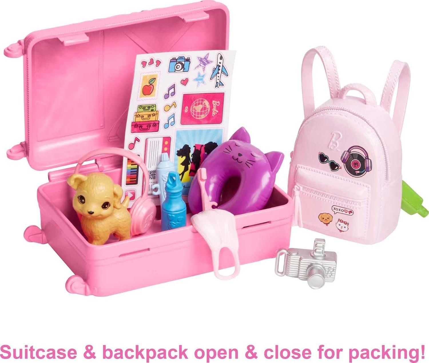 Barbie Doll and Accessories Travel Set with Puppy