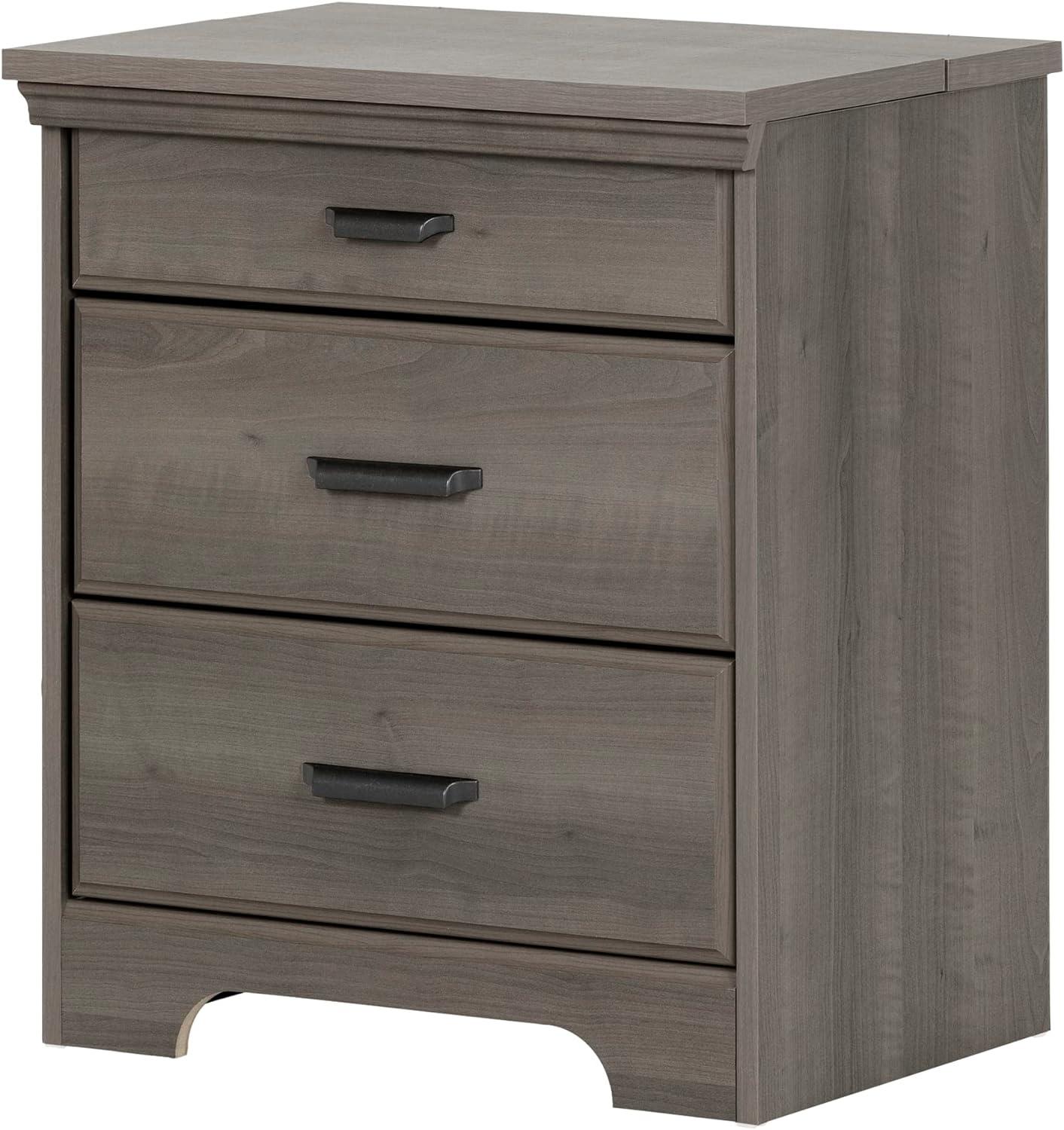 Gray Maple 2-Drawer Nightstand with Charging Station