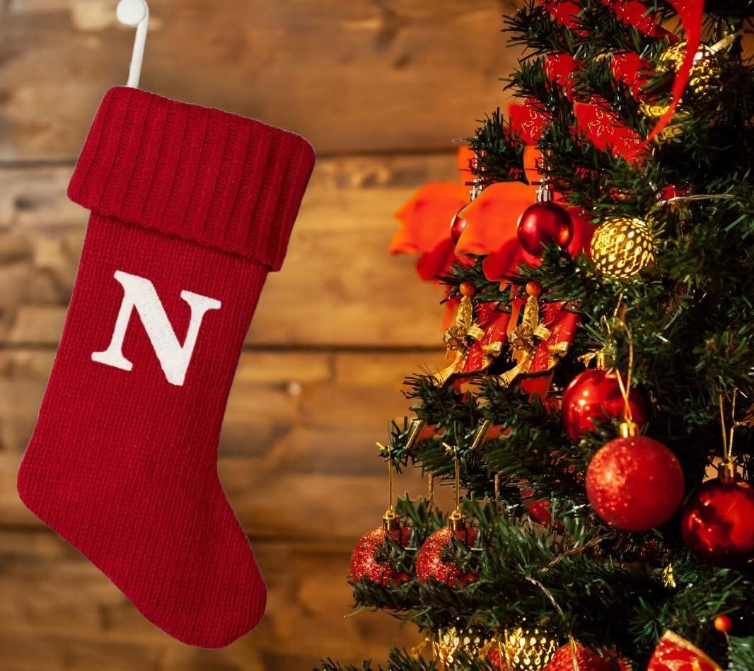 Wondershop Christmas Holiday Red Thick Knit Stocking 20" Monogram Letter N