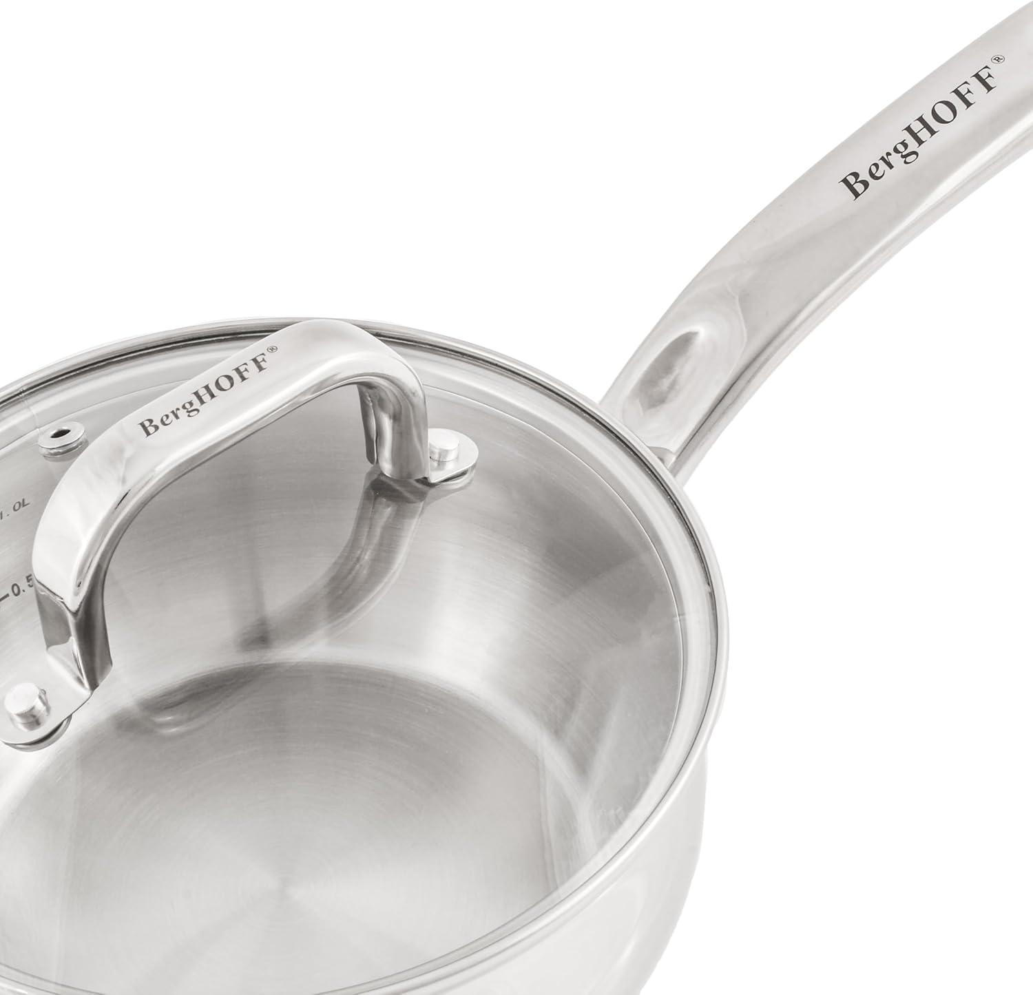 BergHOFF Belly Shape 18/10 Stainless Steel 6.25" Sauce Pan with Glass Lid 1.5Qt.