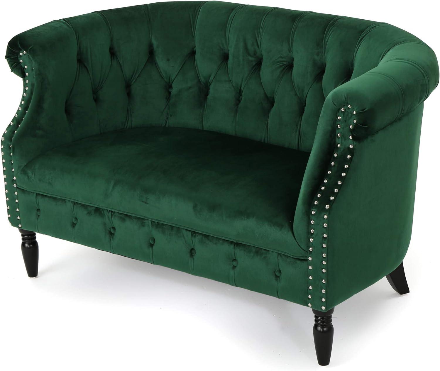 Emerald Velvet Chesterfield Loveseat with Nailhead Accents