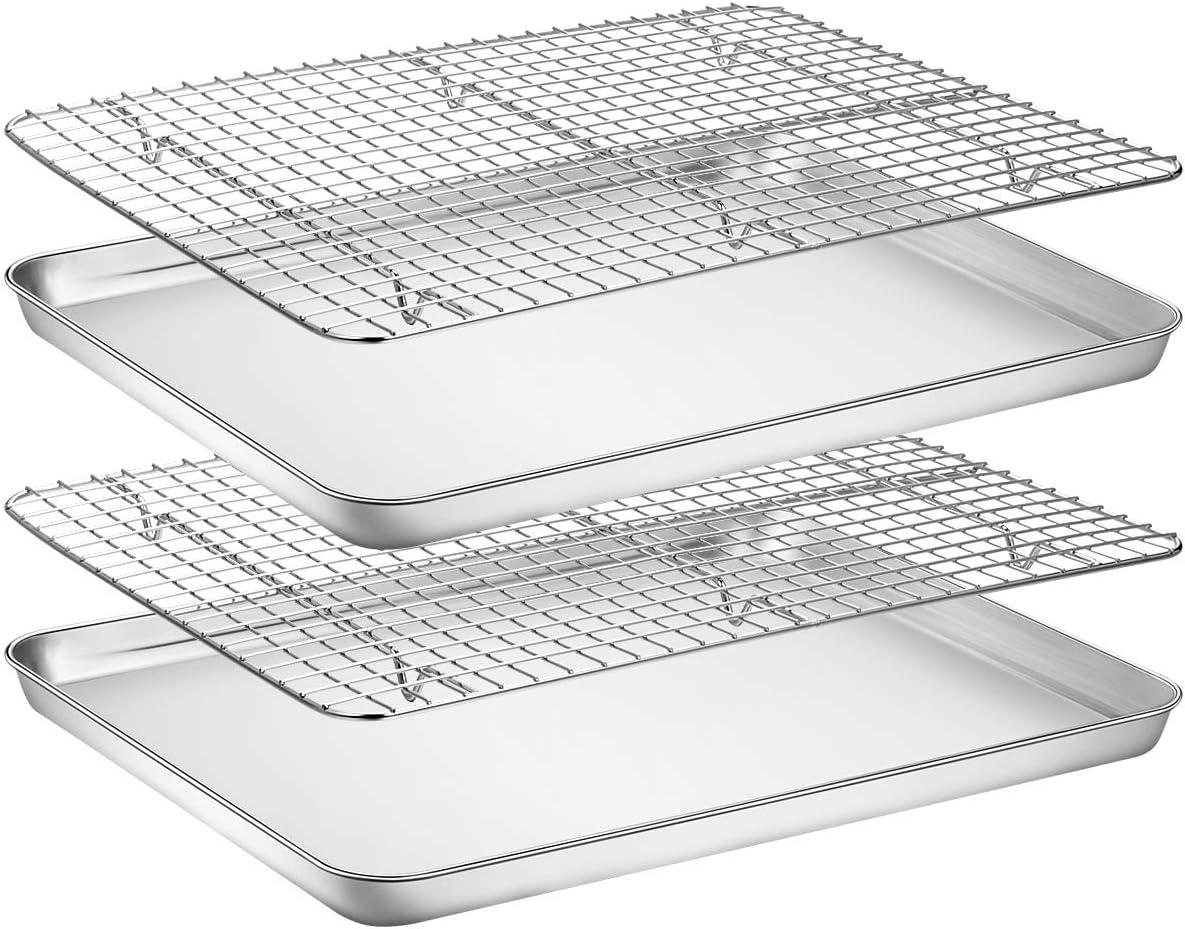Baking Sheet with Wire Rack, Stainless Steel Cookie Sheet Pan Set, Non Stick Baking Pans with Cooling Rack for Oven Cooking, 15.9 x 12 x 1 inch 4 Pcs