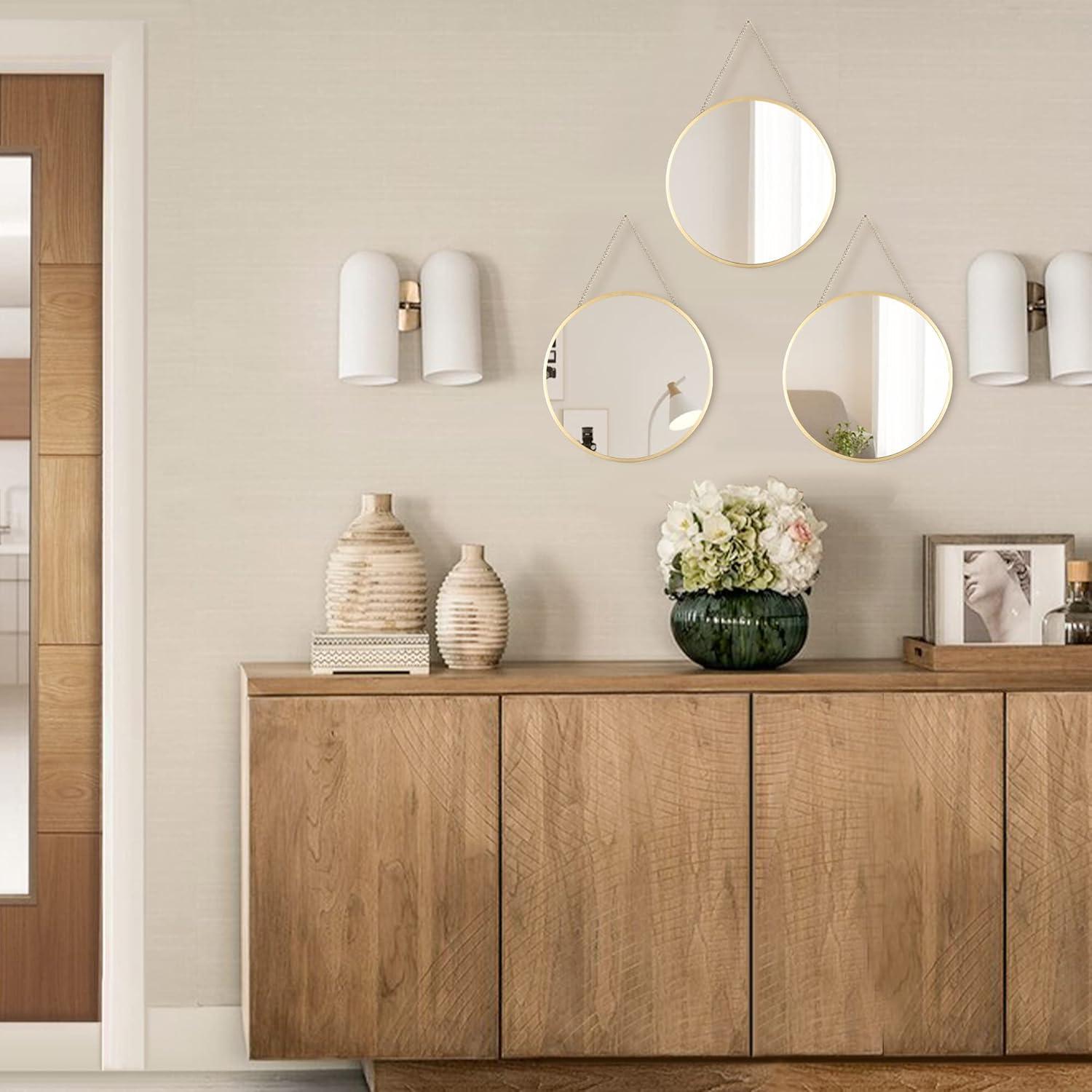 Small Hanging Circle Mirror, Gold Wall Mirror with Hanging Chain, Round Mirrors for Wall Decor Entryway, Bathroom, Bedroom, Vanity, Living Room, 10"