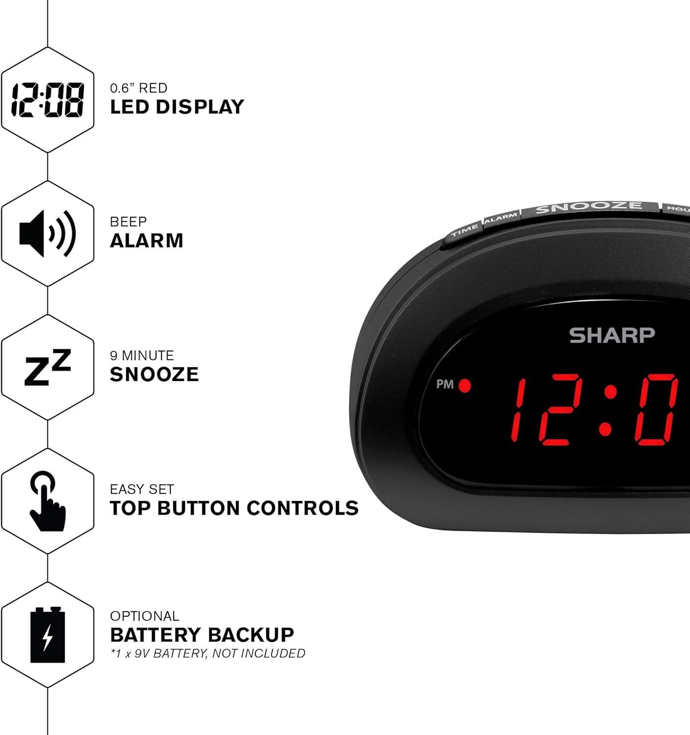 Sharp Sharp Small Digital Alarm Clock with Snooze and Battery Backup