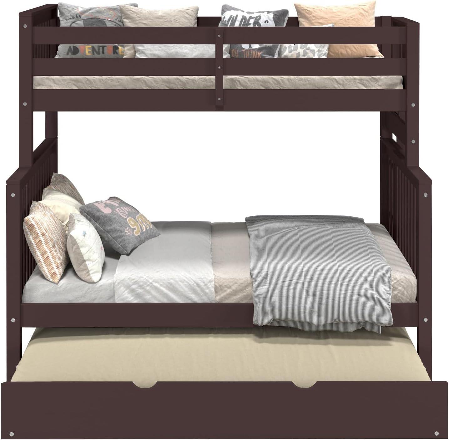Bedz King Bunk Beds Twin over Full Mission Style with End Ladder and a Full Trundle, Dark Cherry