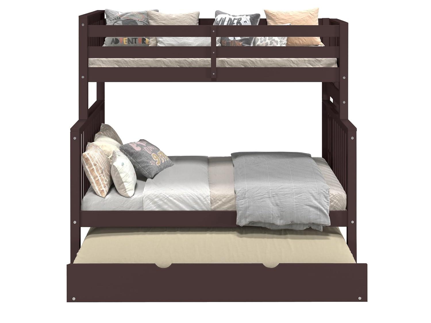 Bedz King Bunk Beds Twin over Full Mission Style with End Ladder and a Full Trundle, Dark Cherry