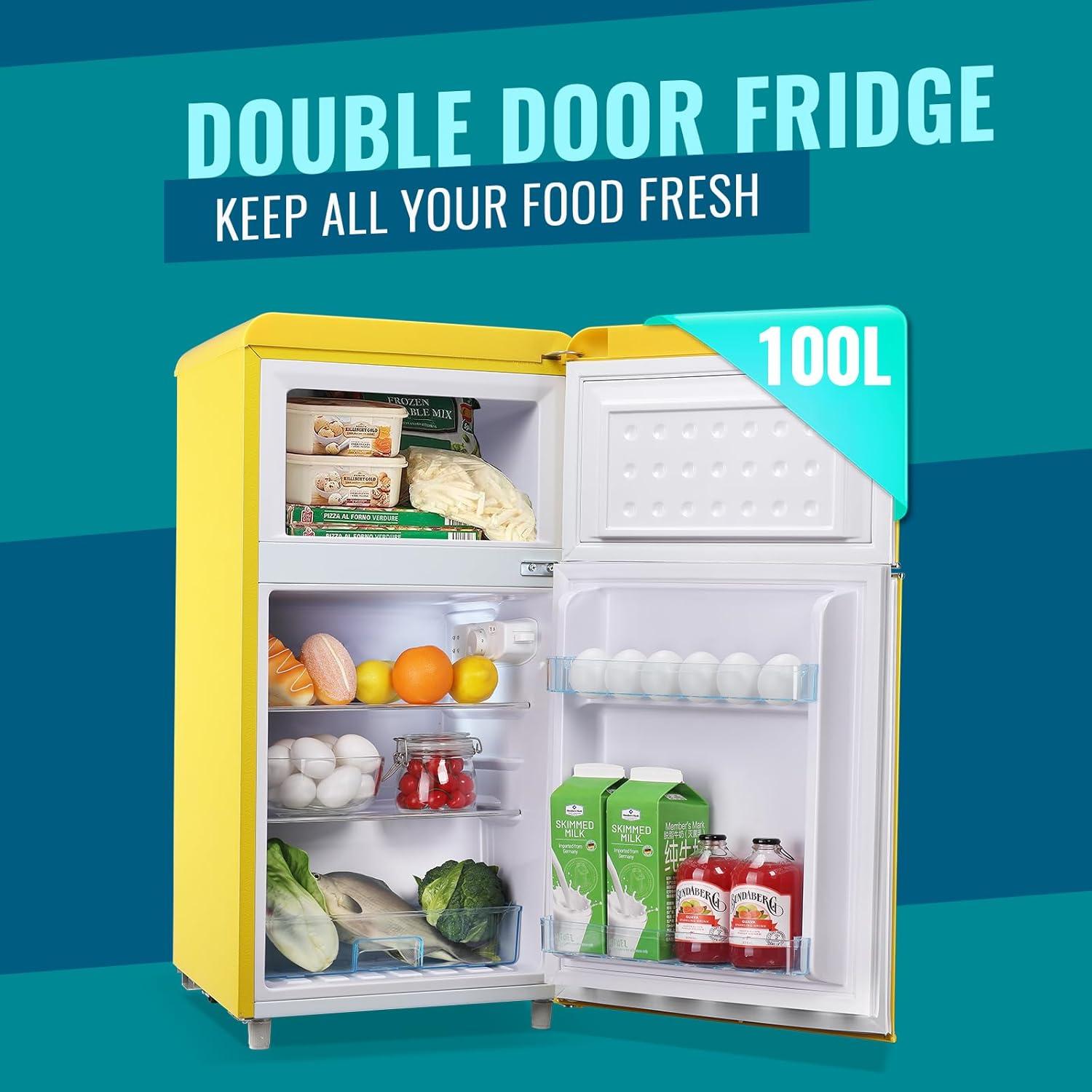 WANAI Compact Refrigerator 3.5 Cu.ft 2 Door Mini Refrigerator Adjustable Glass Shelves Refrigerator, Ideal for Apartment Dorm and Office, Yellow