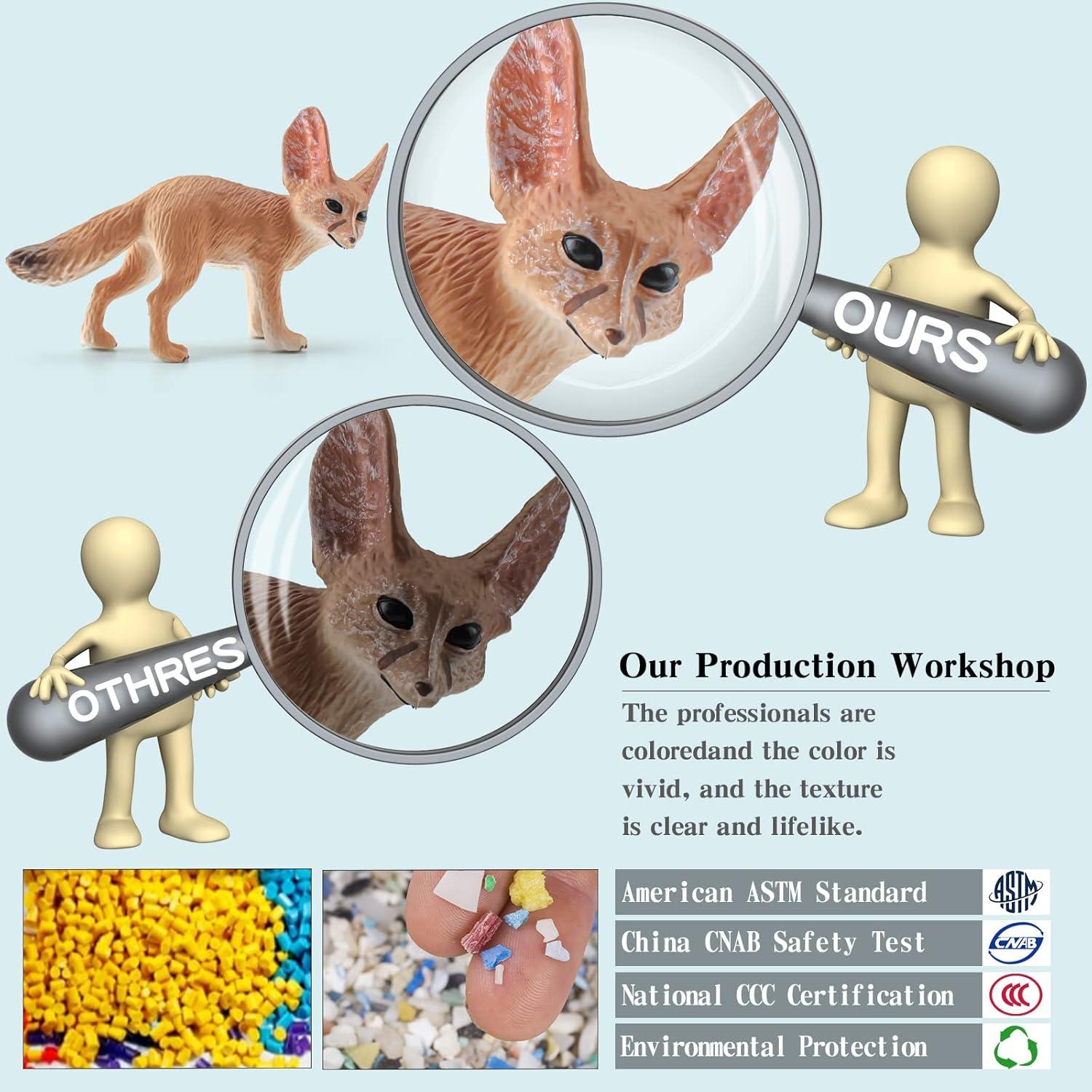 3PCS Desert Fox Figure Wolf Figurine Set Forest Woodland Animal Figurines Toys Set Plastic Animals Figure Gift for Kids Birthday 3 4 5 6 Year Old