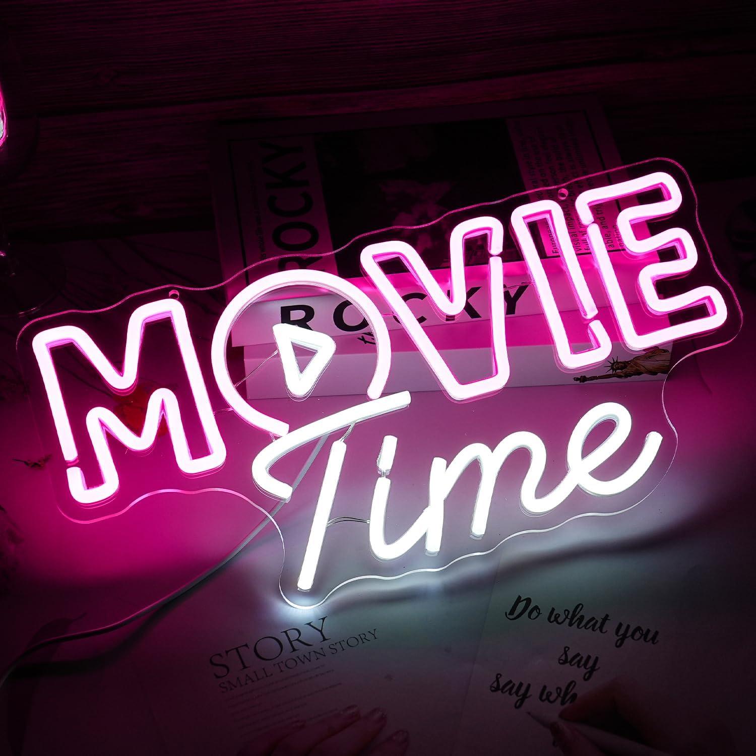 WX&YH Movie Time LED Neon Light Signs USB Power for Bedroom Home Cinema Party Decoration