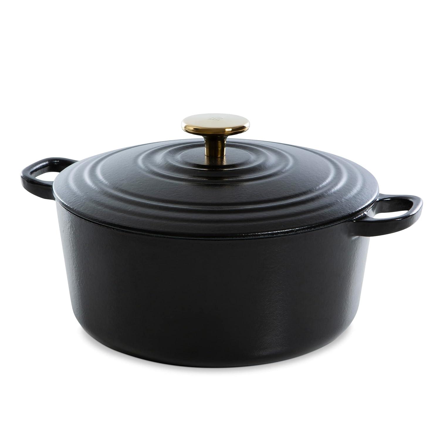 BK Cookware Bourgogne Enameled Cast Iron 7QT Dutch Oven, Pitch Black