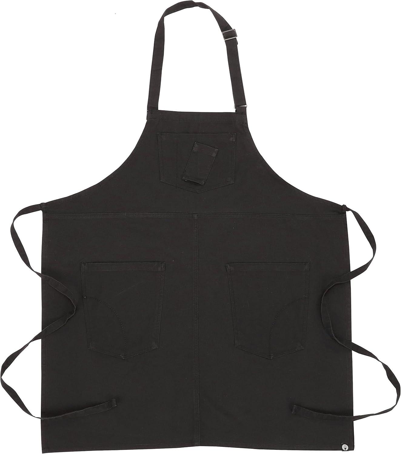 Unisex Black Cotton Canvas Bib Apron with Pockets