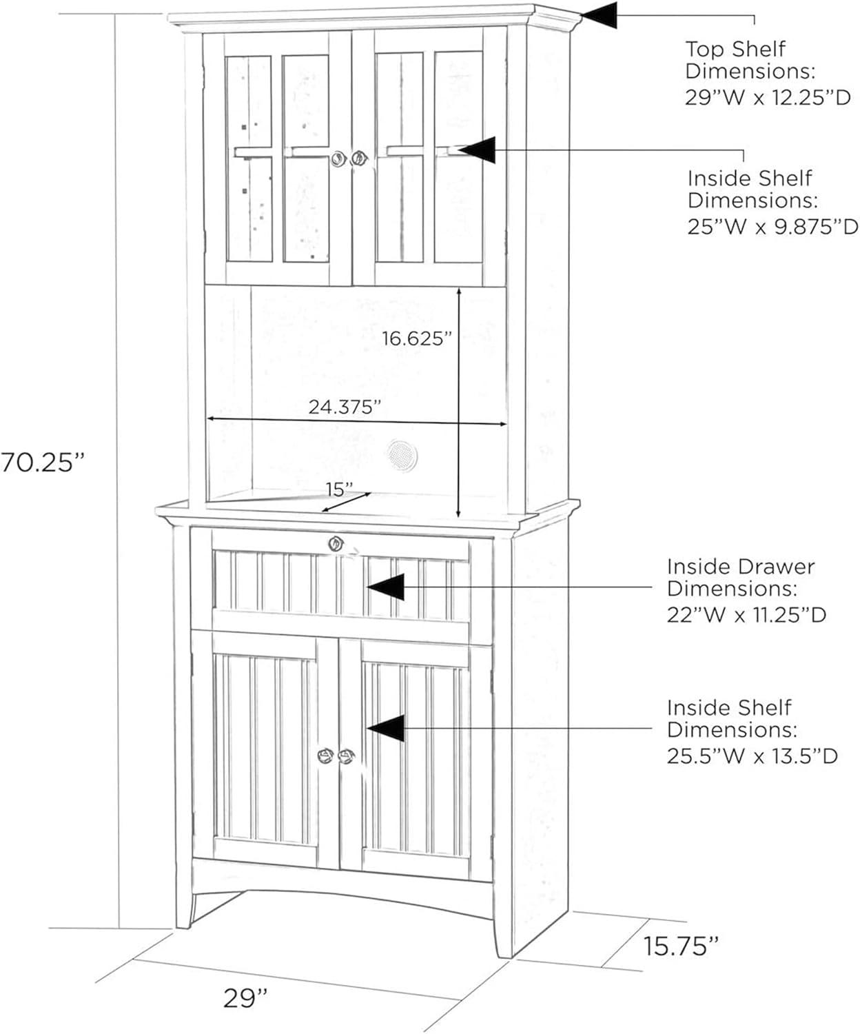 OS Home and Office Furniture 29" Farmhouse Wood Buffet and Hutch in Black