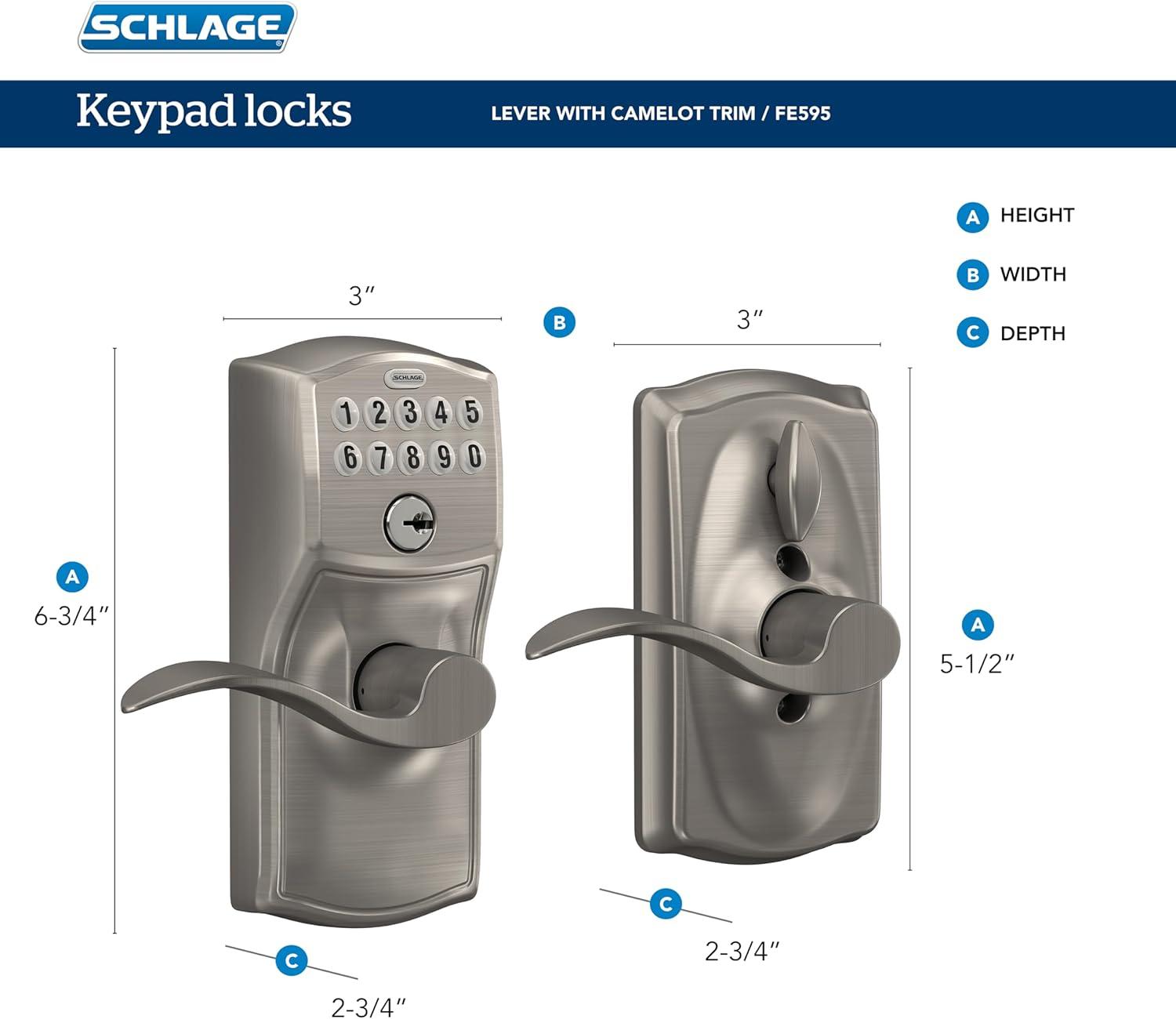 Satin Chrome Camelot Keypad Entry Door Lever