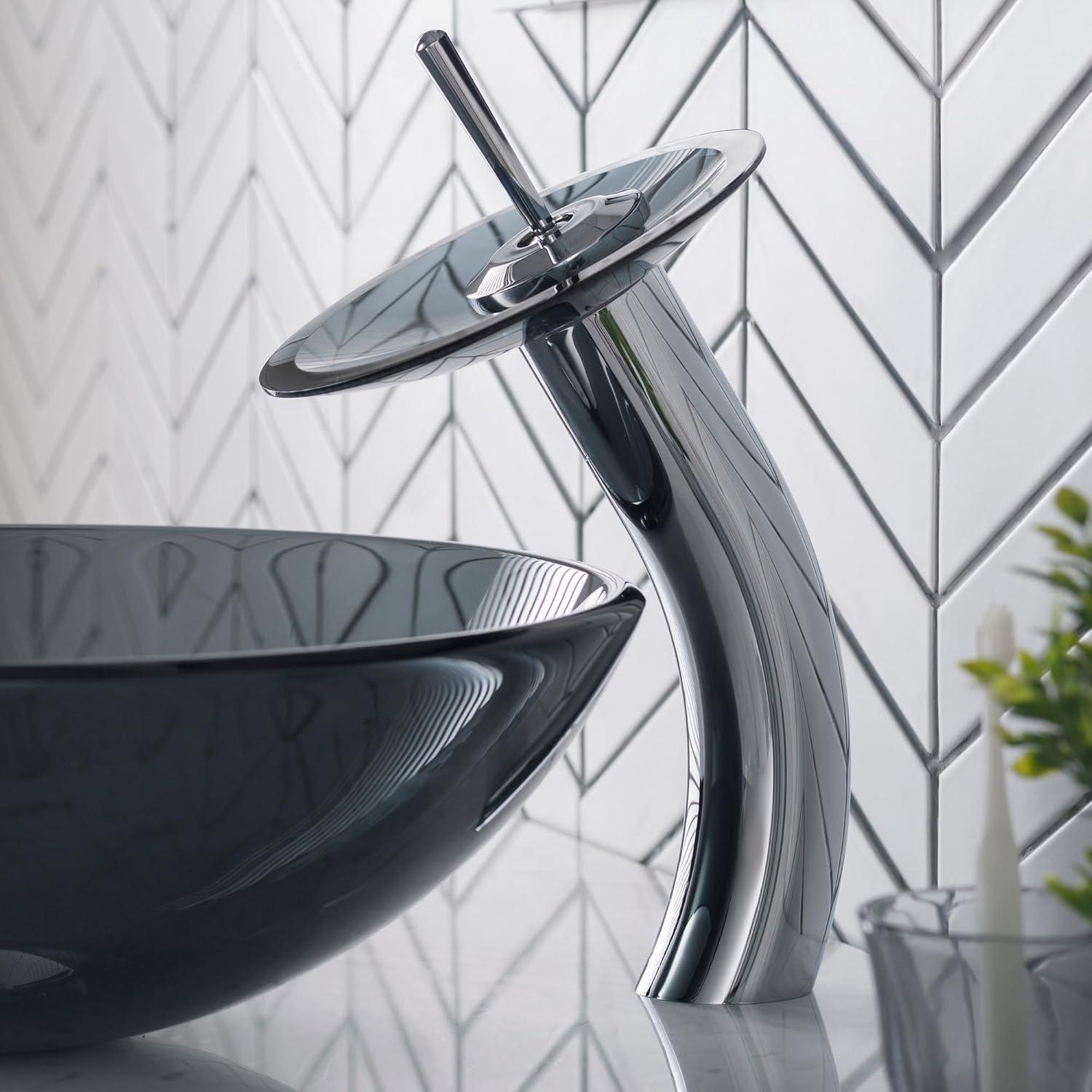 Waterfall Single Hole Single Handle Bathroom Faucet with Drain Assembly