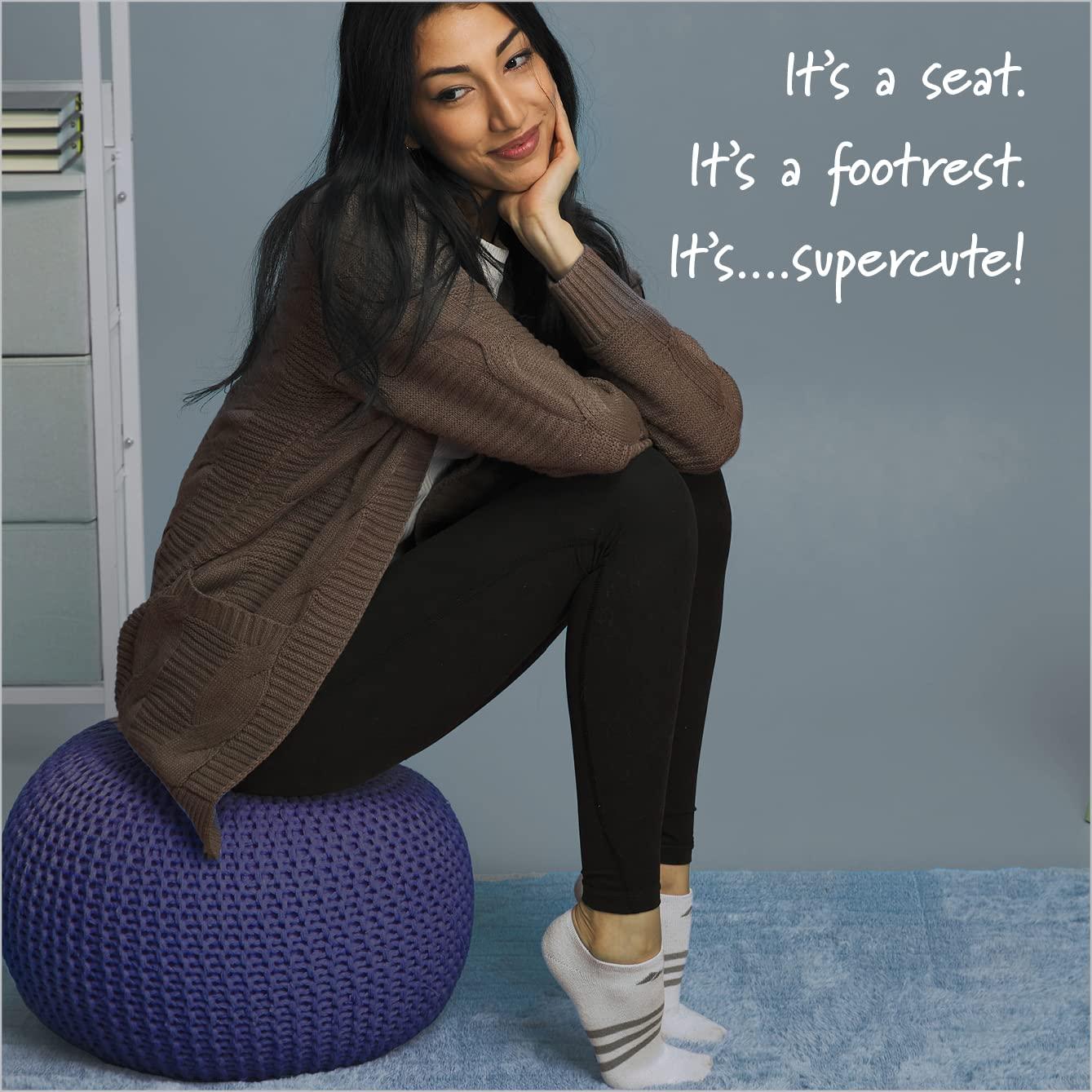 Urban Shop Round Solid Print Polyester Pouf, Blue