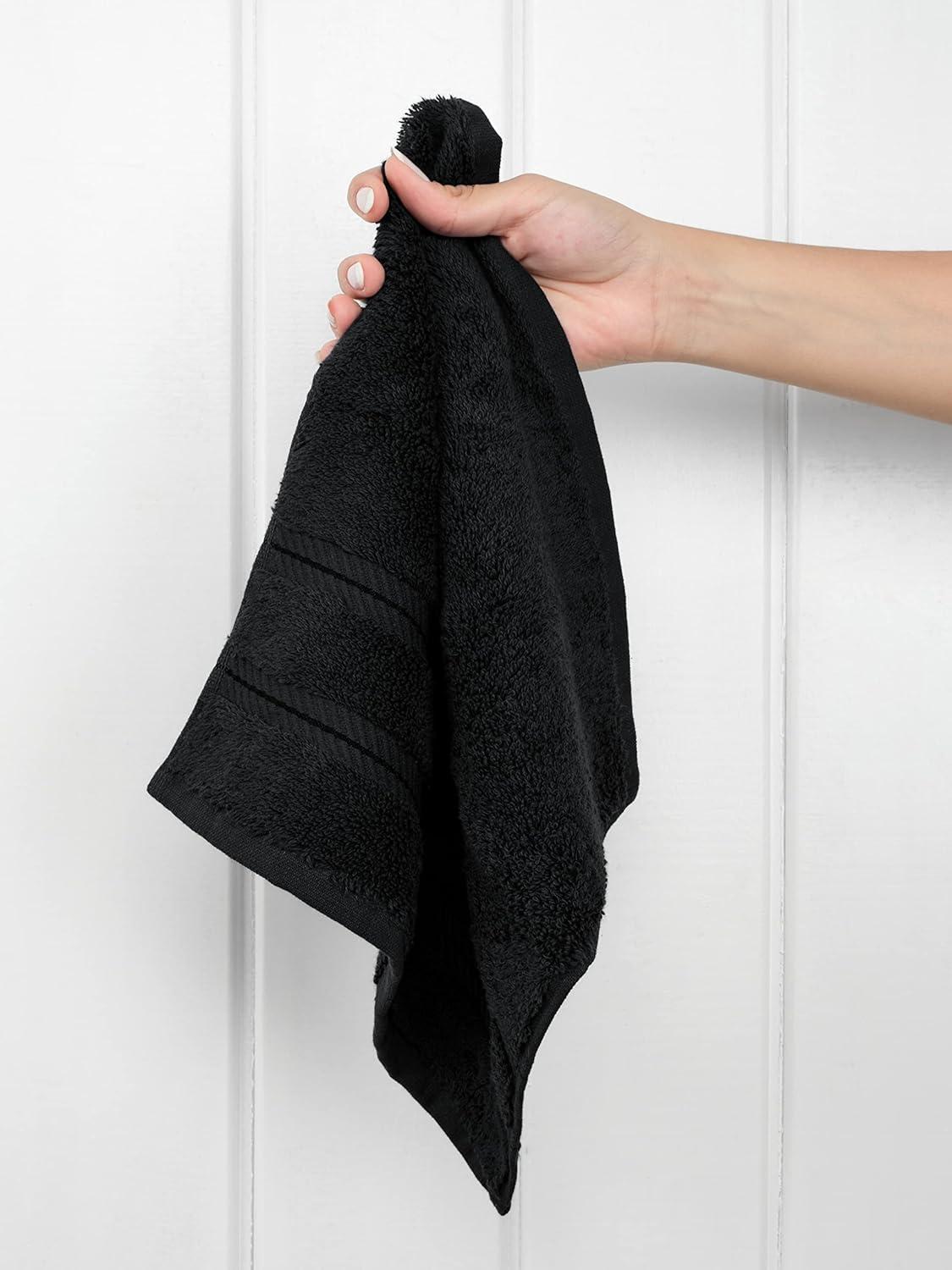 American Soft Linen 4 Pack Washcloth Set, 100% Cotton Washcloth Hand Face Towels for Bathroom and Kitchen, Black