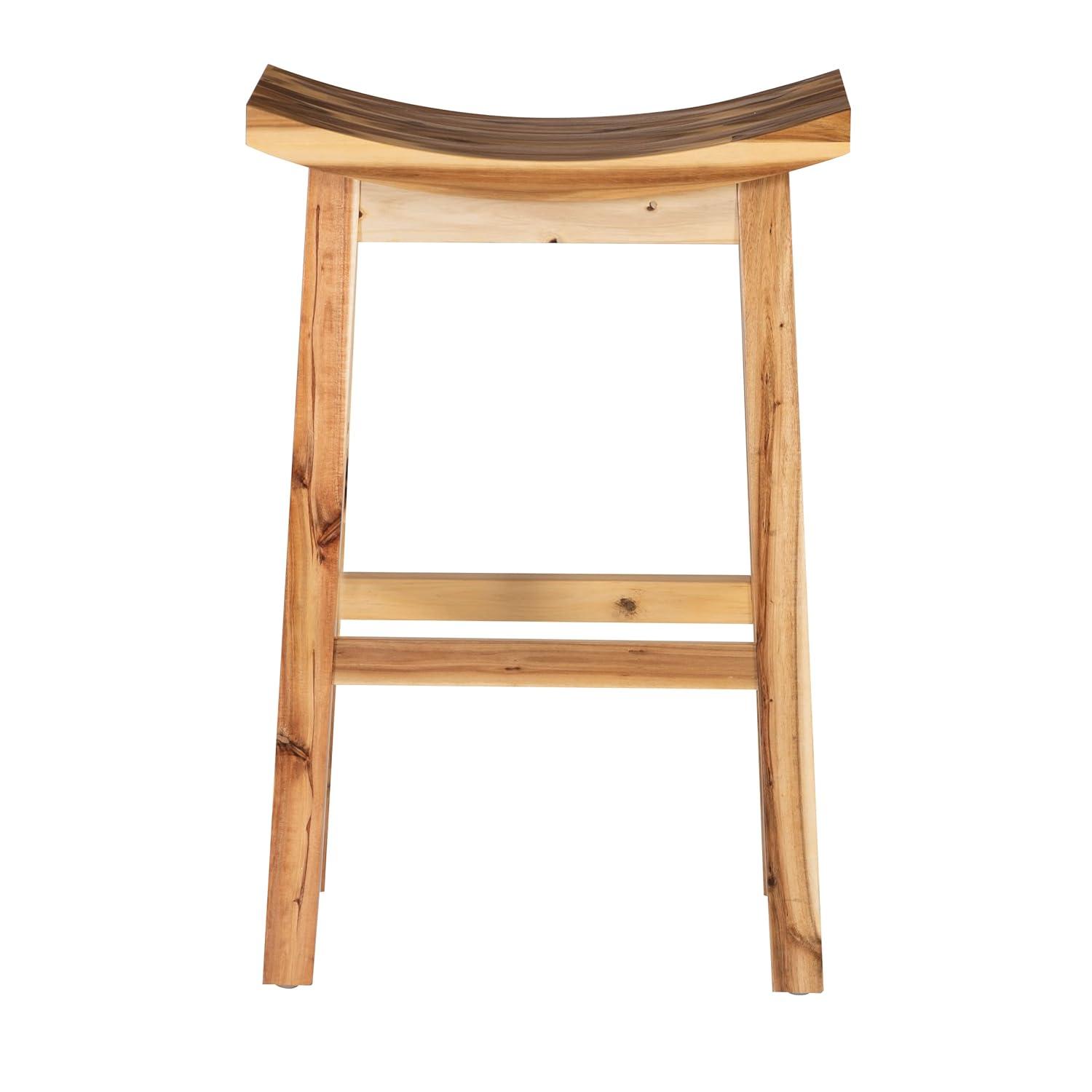 Linon Dale 30" Acacia Wood Saddle Seat Bar Stool in Rustic Light Natural Brown