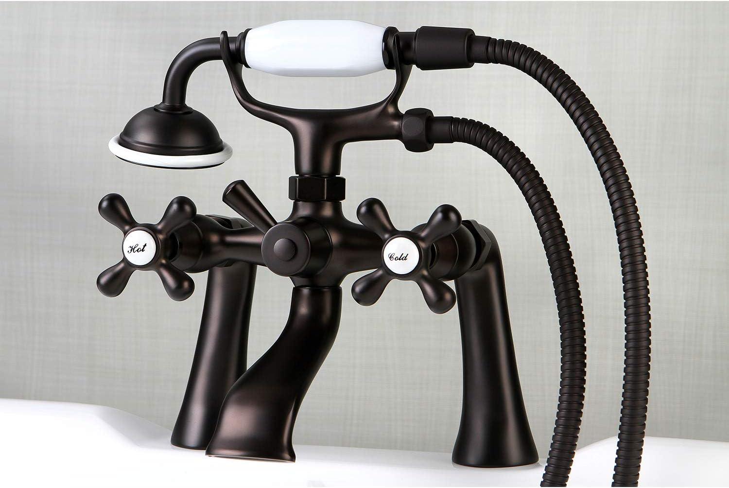 Kingston Brass Kingston Three-Handle 2-Hole Deck Mount Clawfoot Tub Faucet with Hand Shower