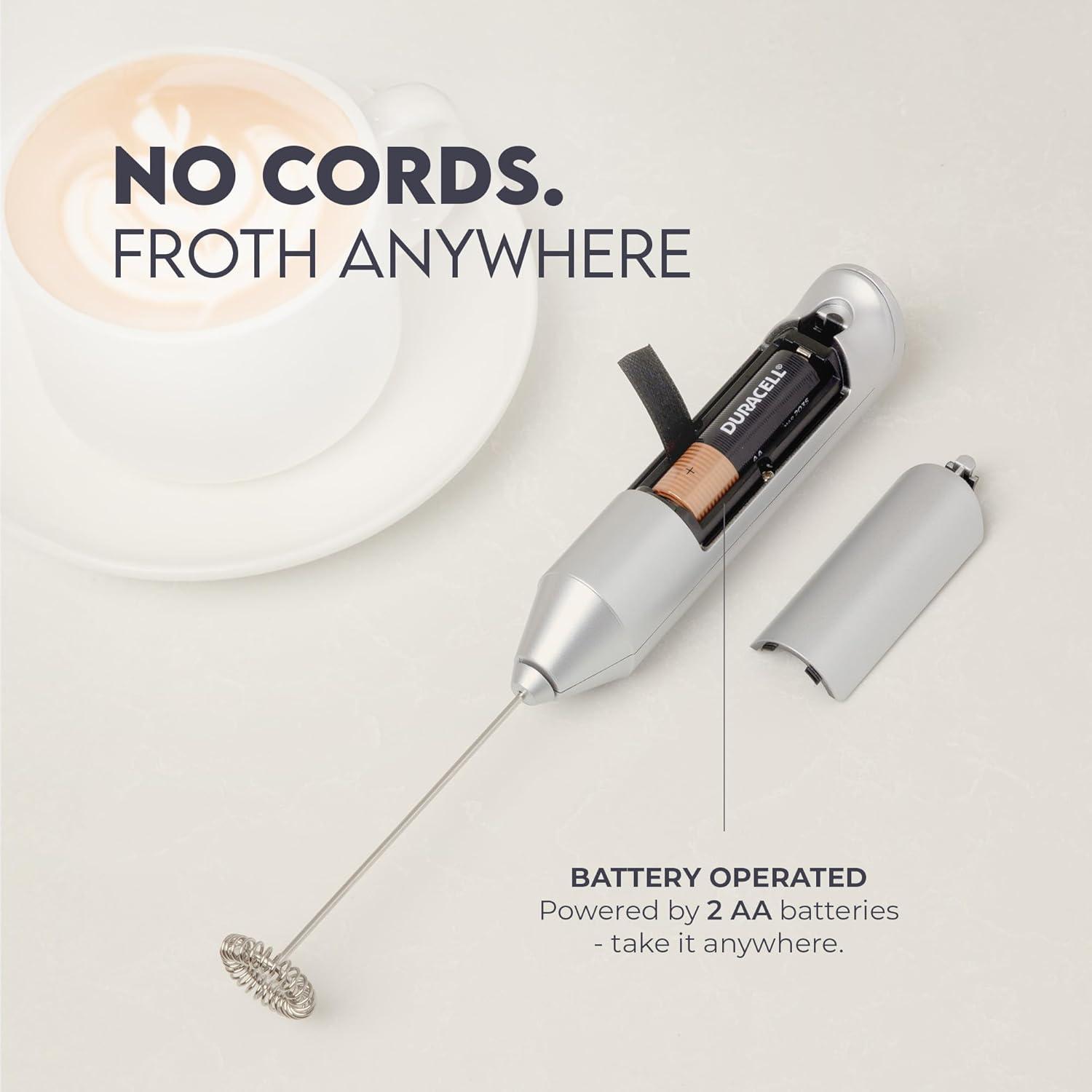 Zulay Kitchen Milk Frother for Coffee Portable & Compact Handheld Travel Milk Foamer (Silver)