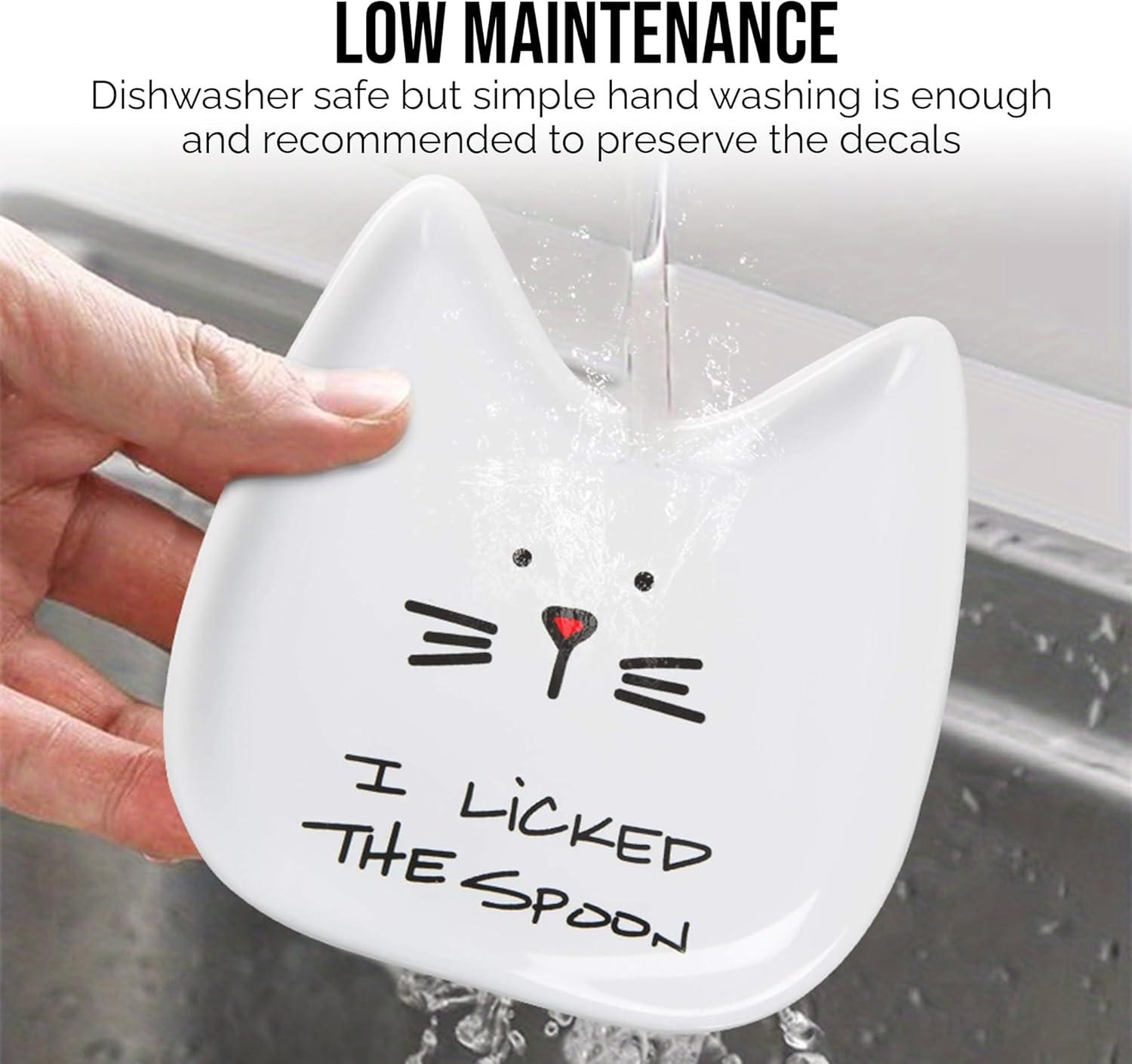 Pavilion Gift Company Blobby Cat, Cat Spoon Rest"I Licked the Spoon", 5", White